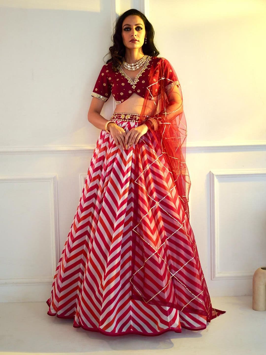 Rashika Sharma Embroidered Silk Mirror Work Lehenga & Blouse With Dupatta - view 1