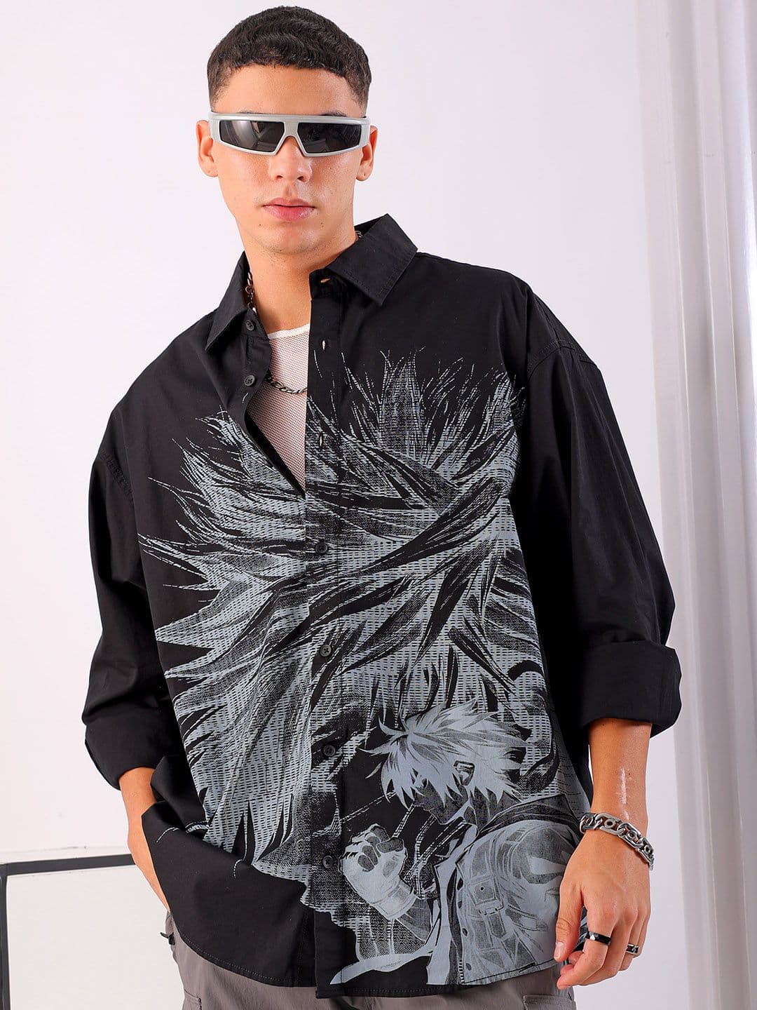 The Indian Garage Co Men Anime Printed Cotton Oversized Boxy Streetwear Shirt - view 1