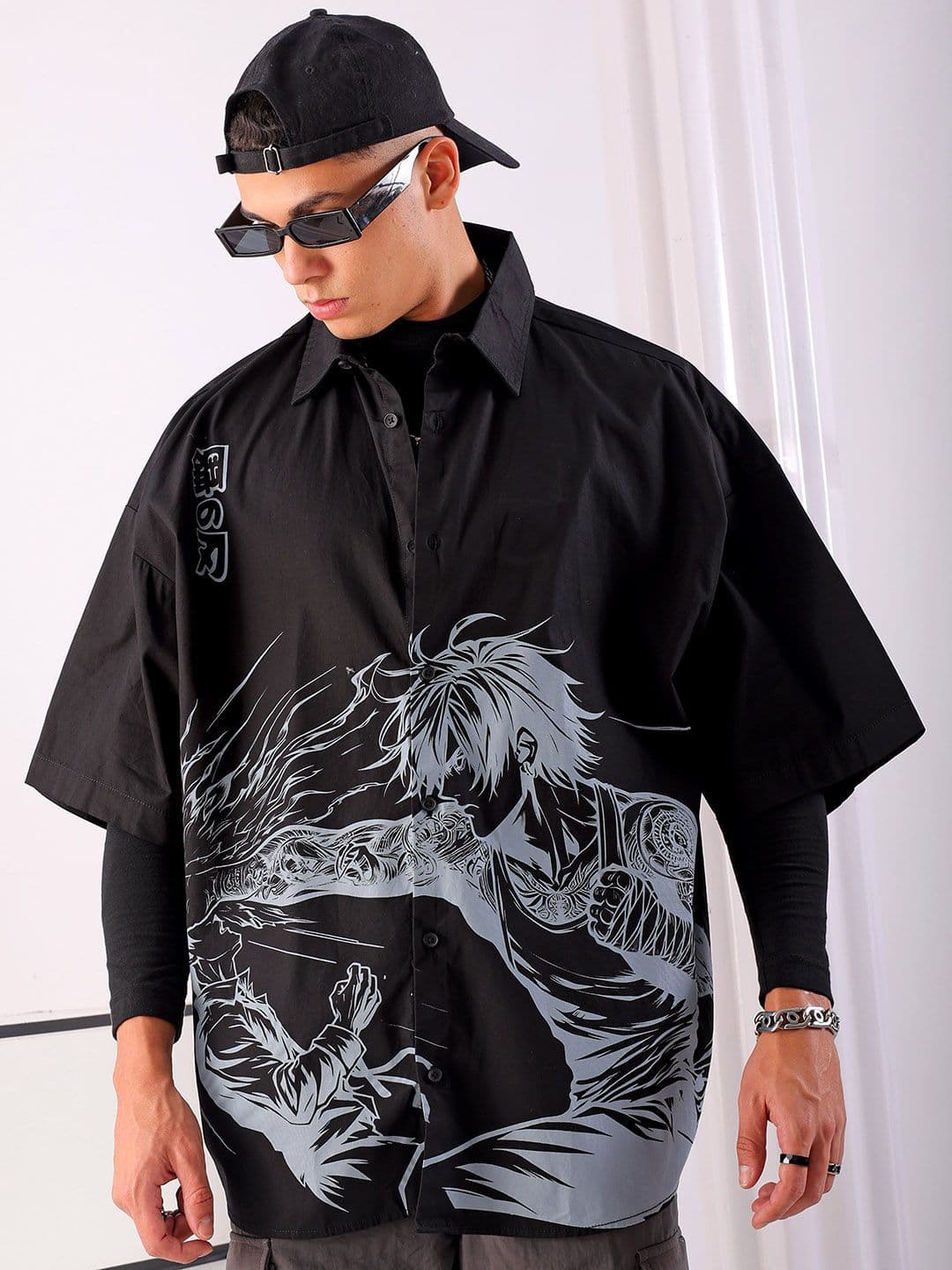 The Indian Garage Co Men Anime Printed Cotton Oversized Boxy Streetwear Shirt - view 1