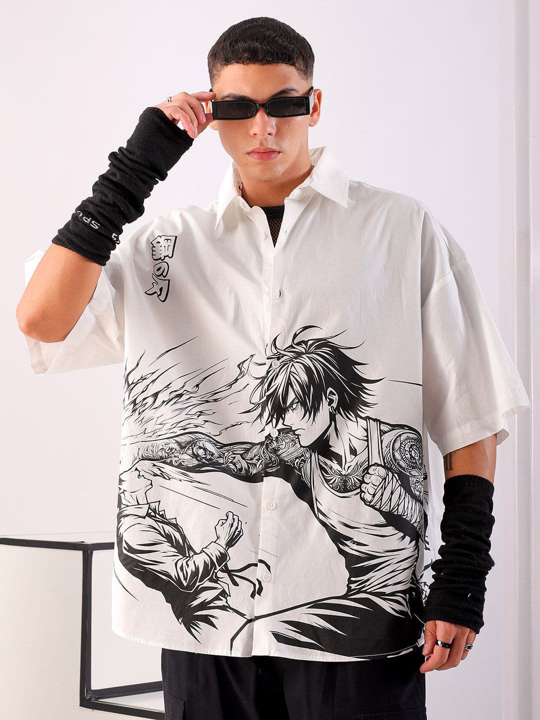 The Indian Garage Co Men Anime Printed Cotton Oversized Boxy Streetwear Shirt - view 1