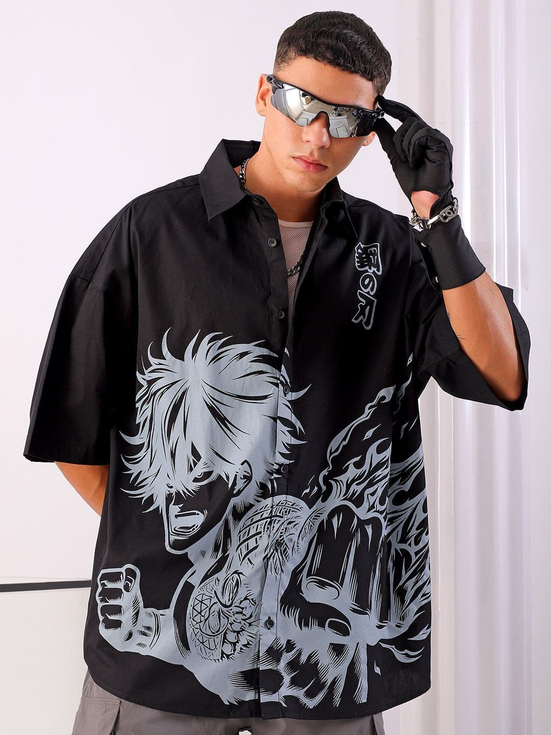 The Indian Garage Co Men Anime Printed Cotton Oversized Boxy Streetwear Shirt - view 1