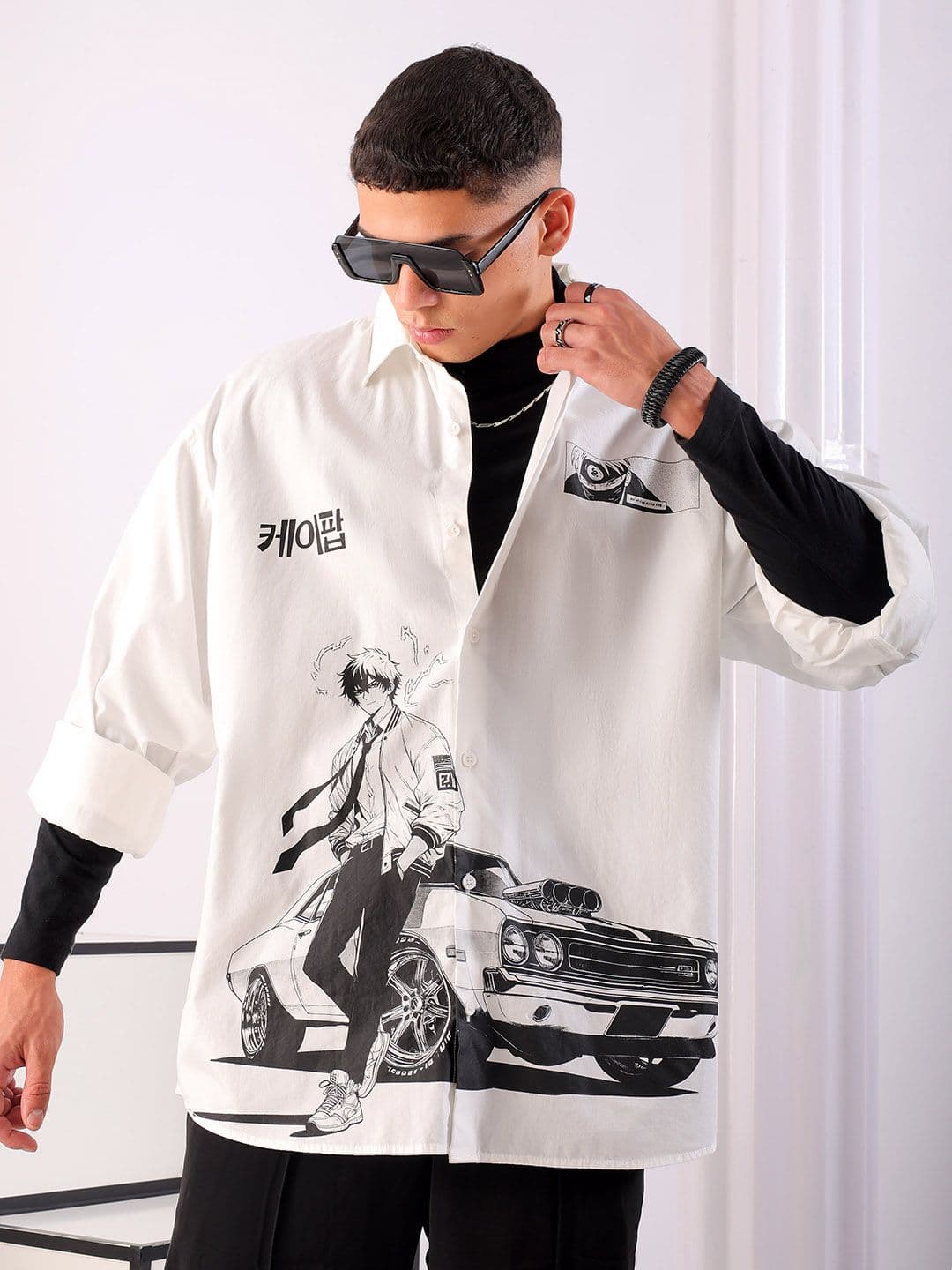 The Indian Garage Co Men Anime Printed Cotton Oversized Boxy Streetwear Shirt - view 1