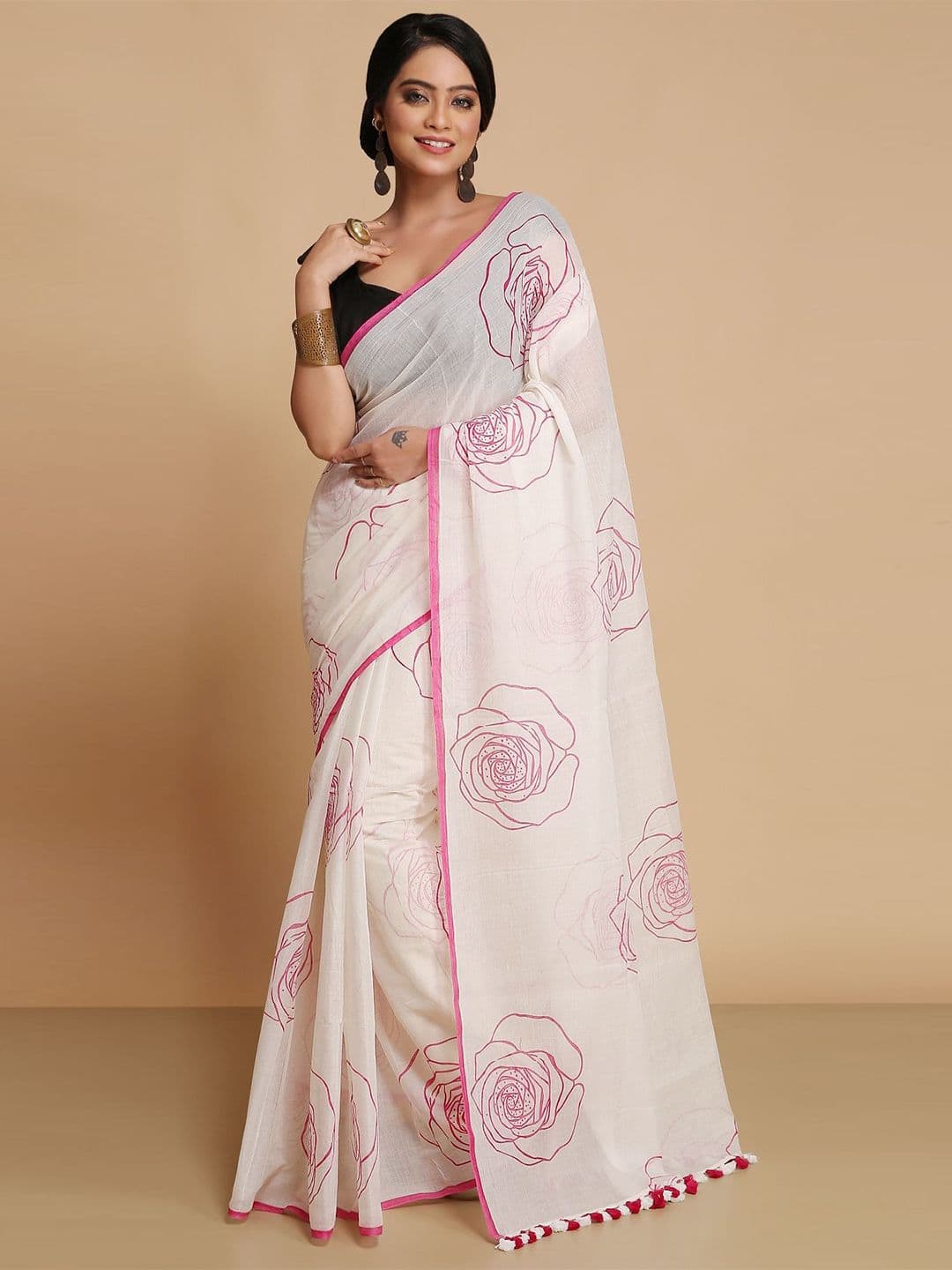 WoodenTant Floral Pure Cotton Saree - view 1