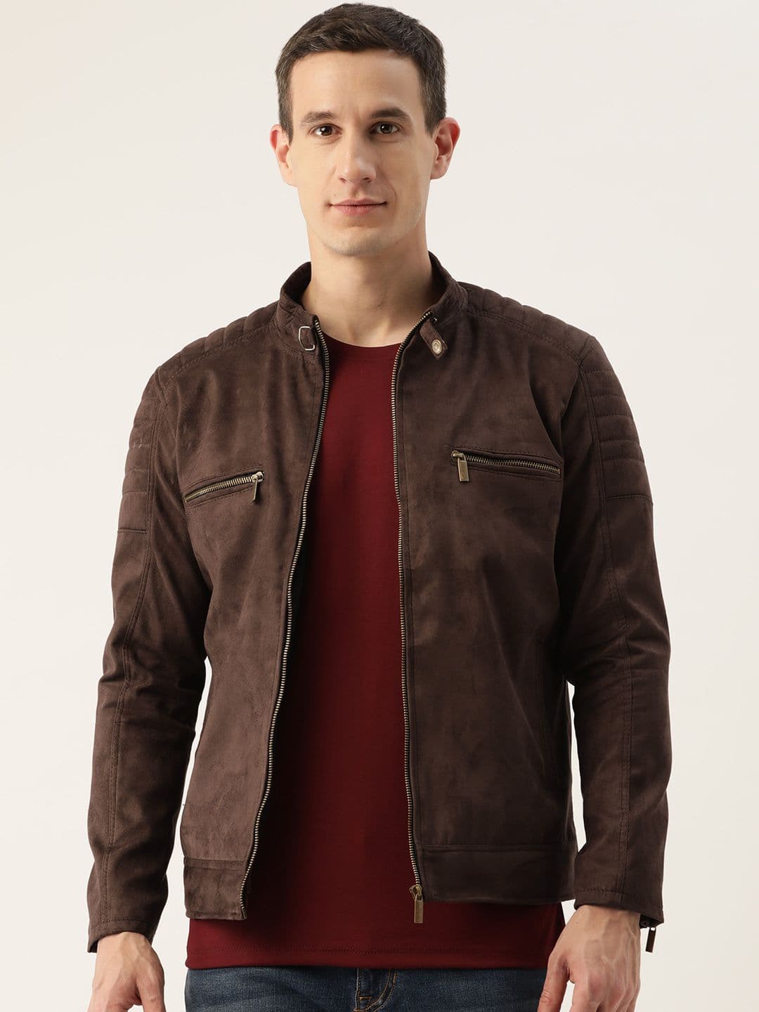 Leather Retail Men Checked Suede Lightweight Biker Jacket - view 1