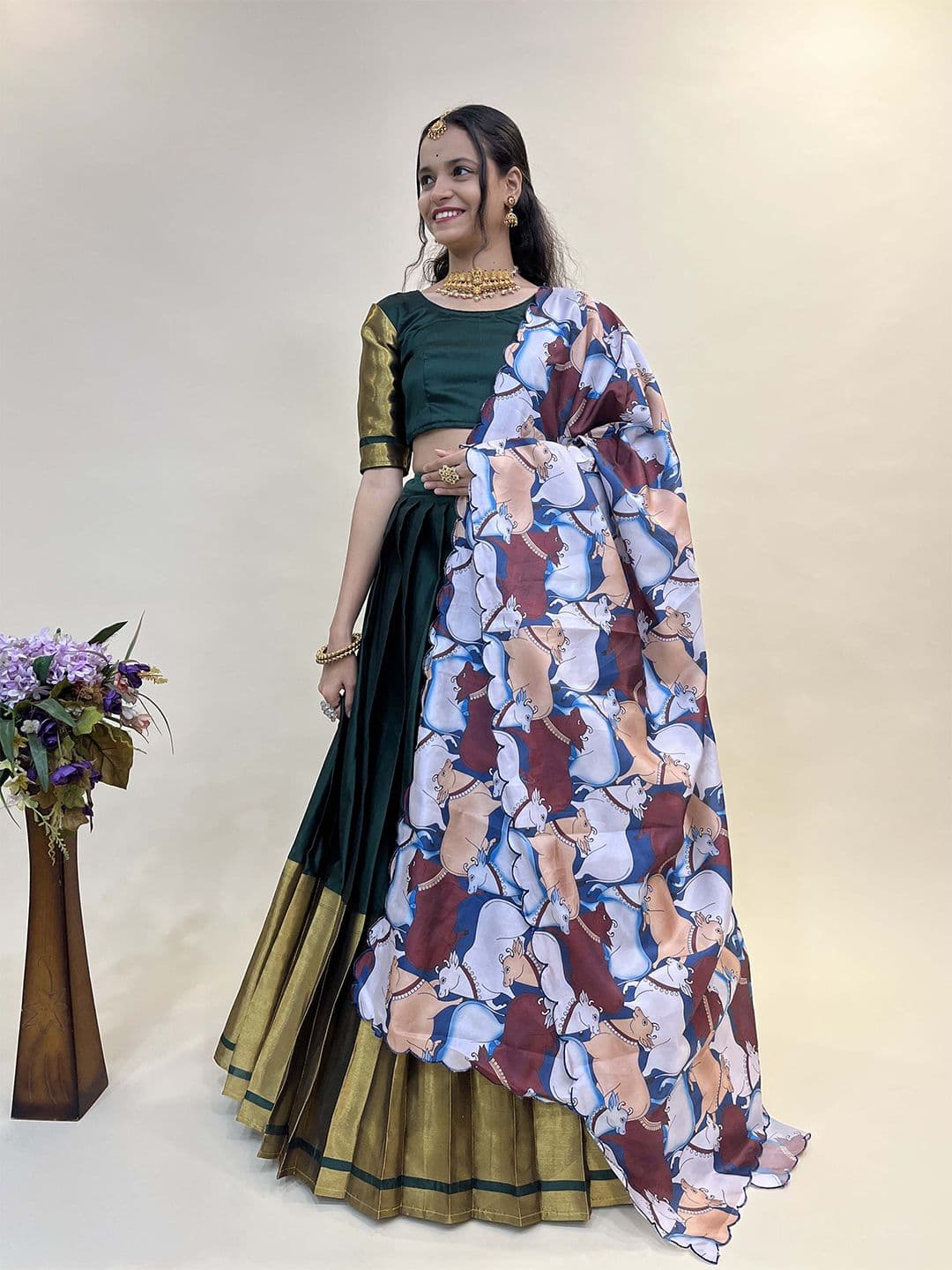 Fabcartz Woven Design Semi-Stitched Lehenga & Unstitched Blouse With Dupatta - view 1