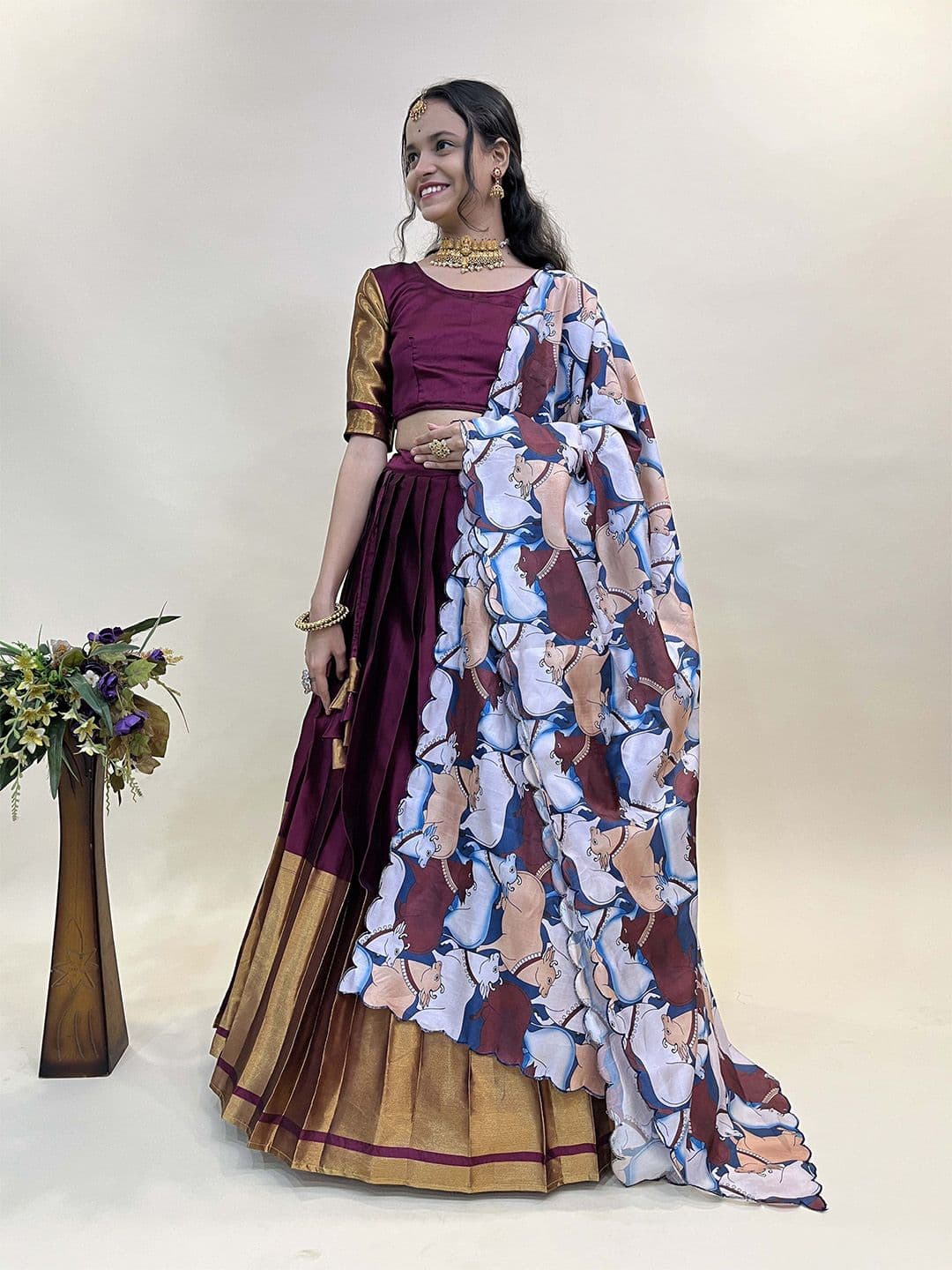 Fabcartz Woven Design Semi-Stitched Lehenga & Unstitched Blouse With Dupatta - view 1
