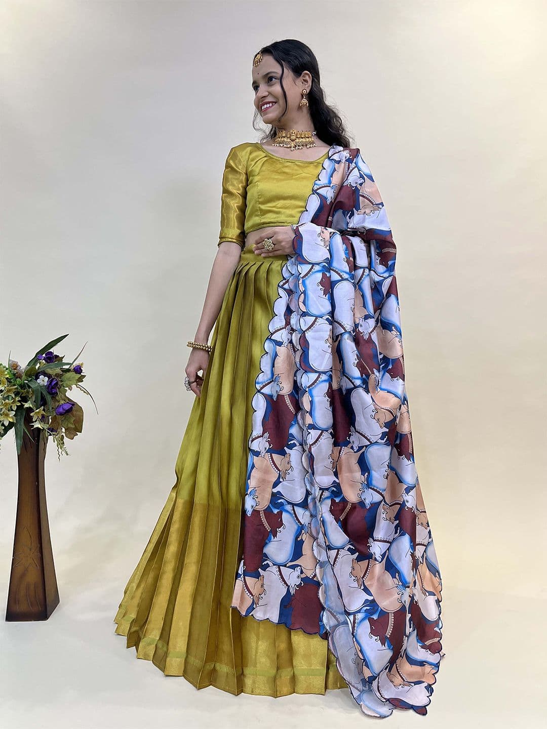 Fabcartz Woven Design Semi-Stitched Lehenga & Unstitched Blouse With Dupatta - view 1