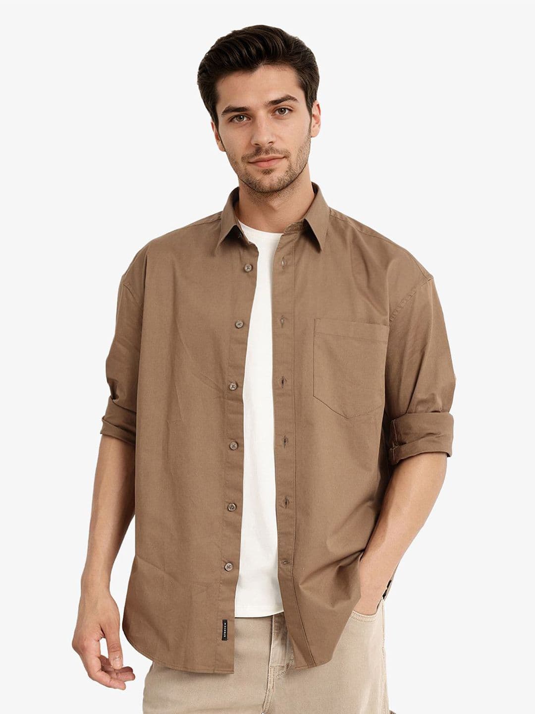 RARE RABBIT Men Khaki Boxy Fit Plain Casual Shirt - view 1