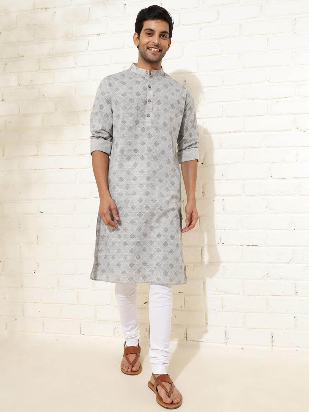 Fabindia Geometric Printed Mandarin Collar Cotton Straight Kurta - view 1