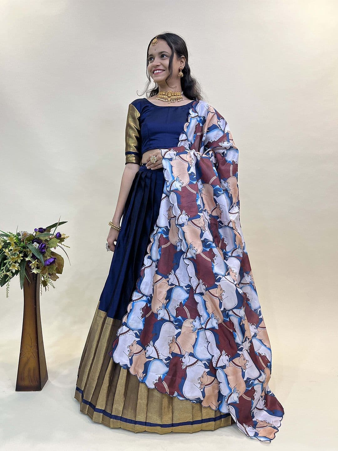 Fabcartz Woven Design Semi-Stitched Lehenga & Unstitched Blouse With Dupatta - view 1