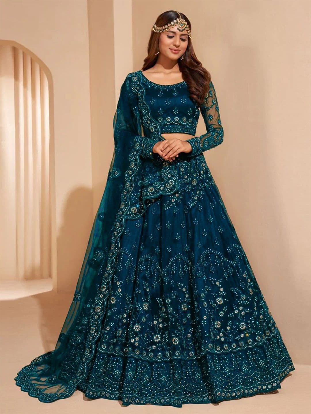 Cute fellow Embroidered Thread Work Semi-Stitched Lehenga & Unstitched Blouse With Dupatta - view 1