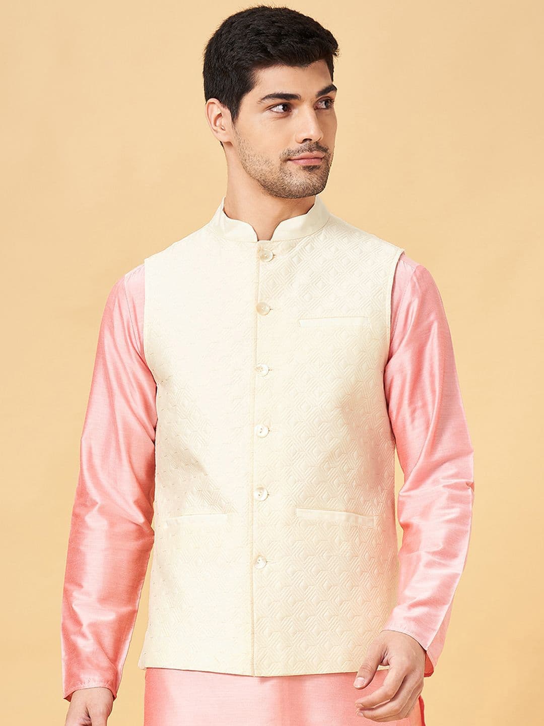 indus route by Pantaloons Woven Design Mandarin Collar Nehru Jacket - view 1