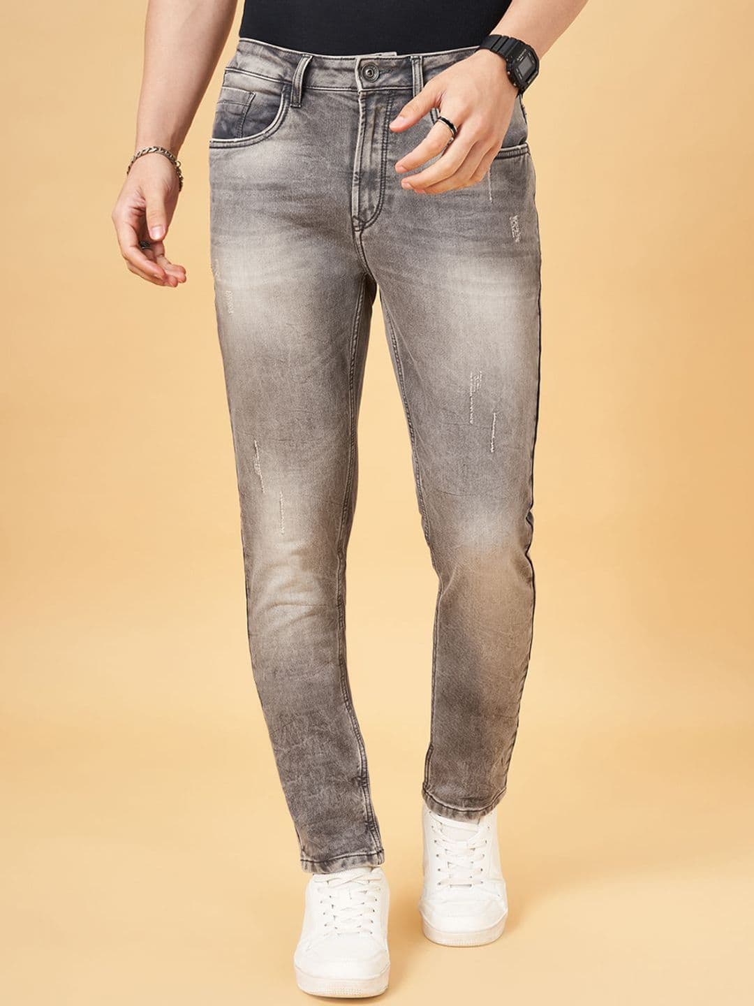 SF JEANS by Pantaloons Men Slim Fit Low Distress Heavy Fade Jeans - view 1