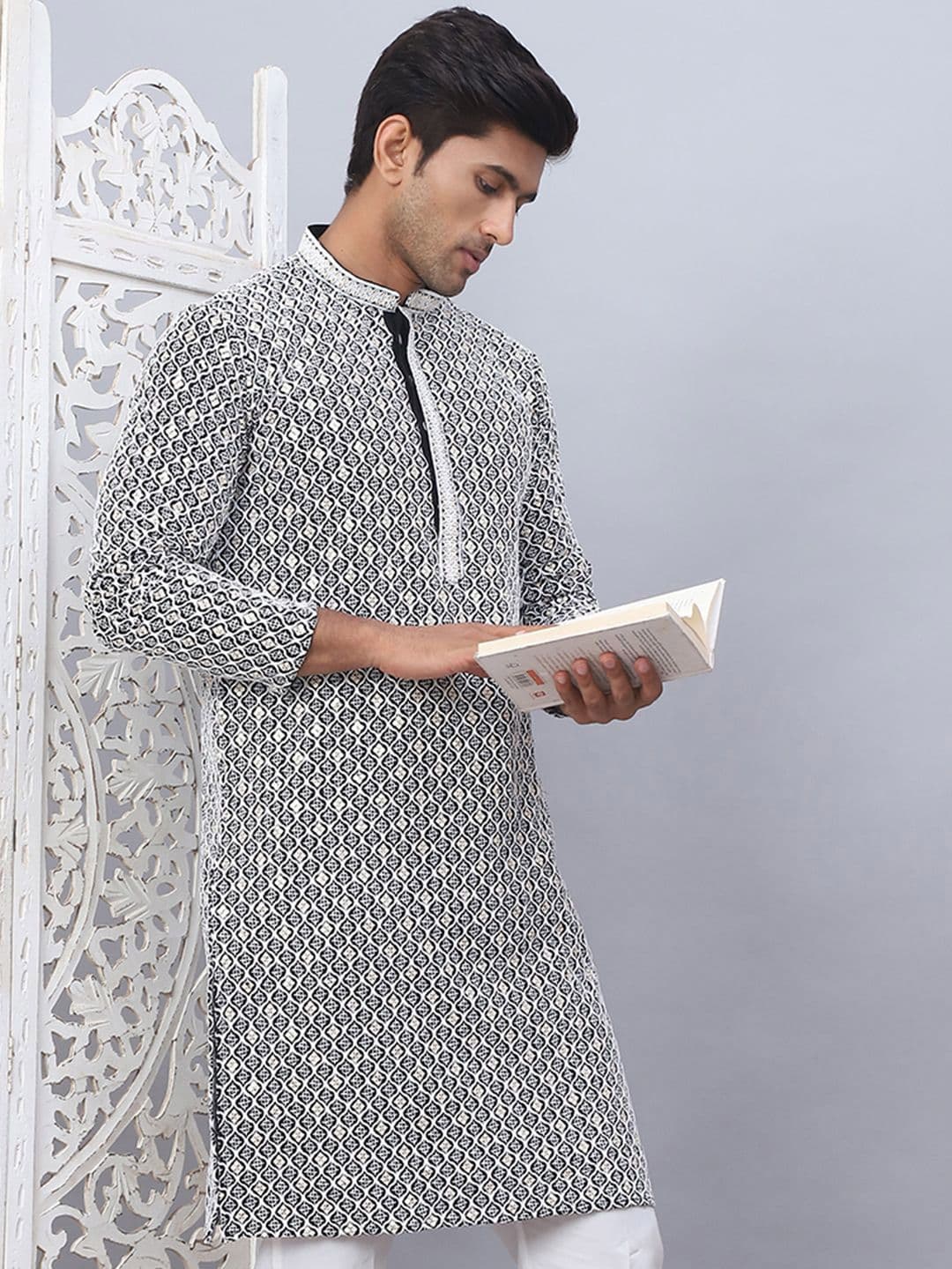 Jompers Chikankari Embroidered Mandarin Collar Cotton Straight Kurta - view 1