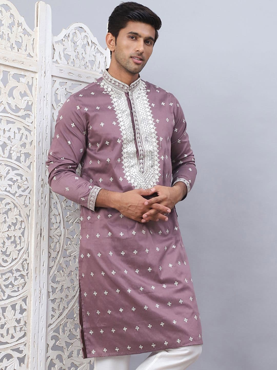 Jompers Floral Sequins Embroidered Mandarin Collar Straight Kurta - view 1
