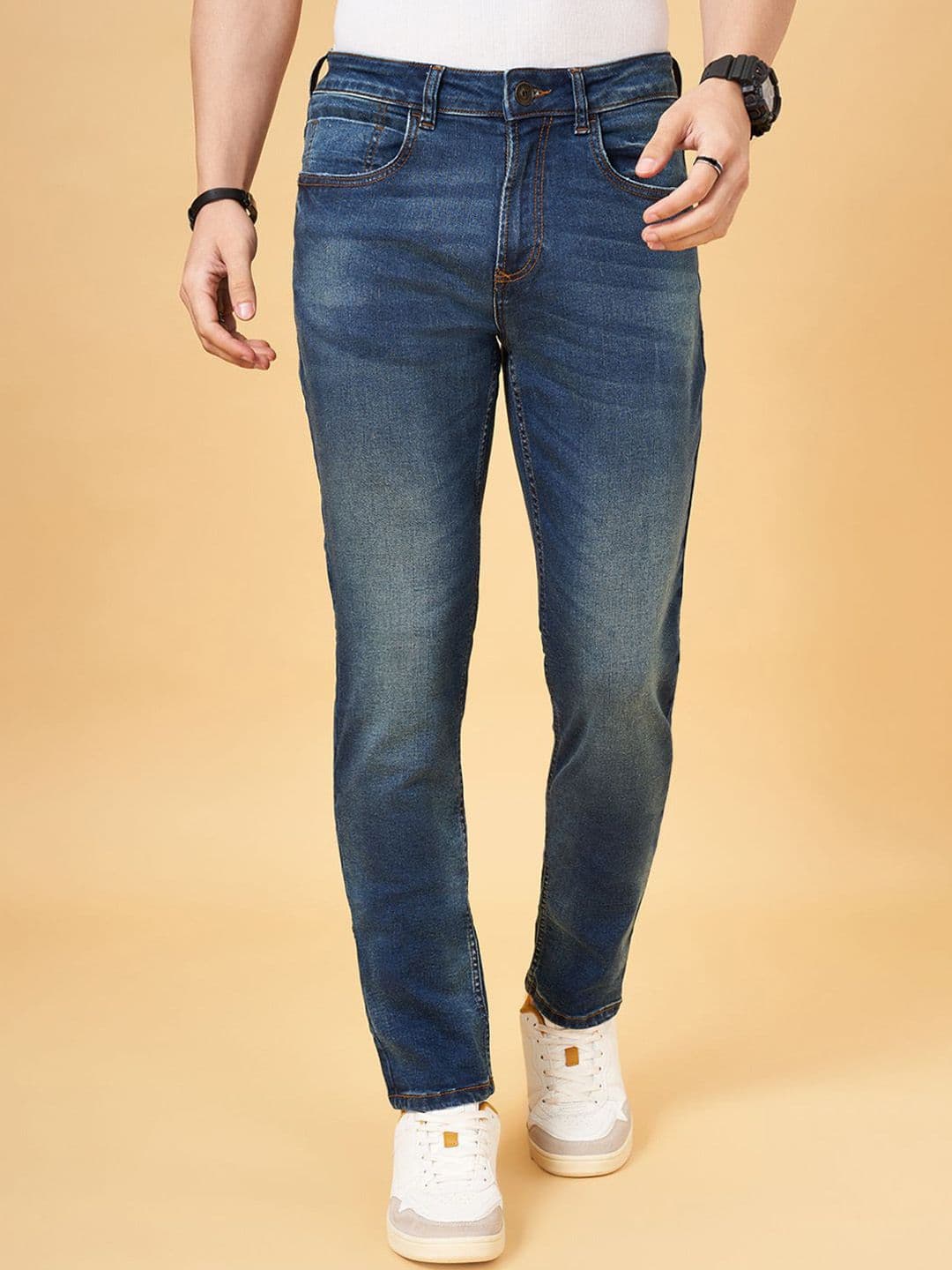 SF JEANS by Pantaloons Men Mid-Rise Slim Fit Low Distress Light Fade Jeans - view 1