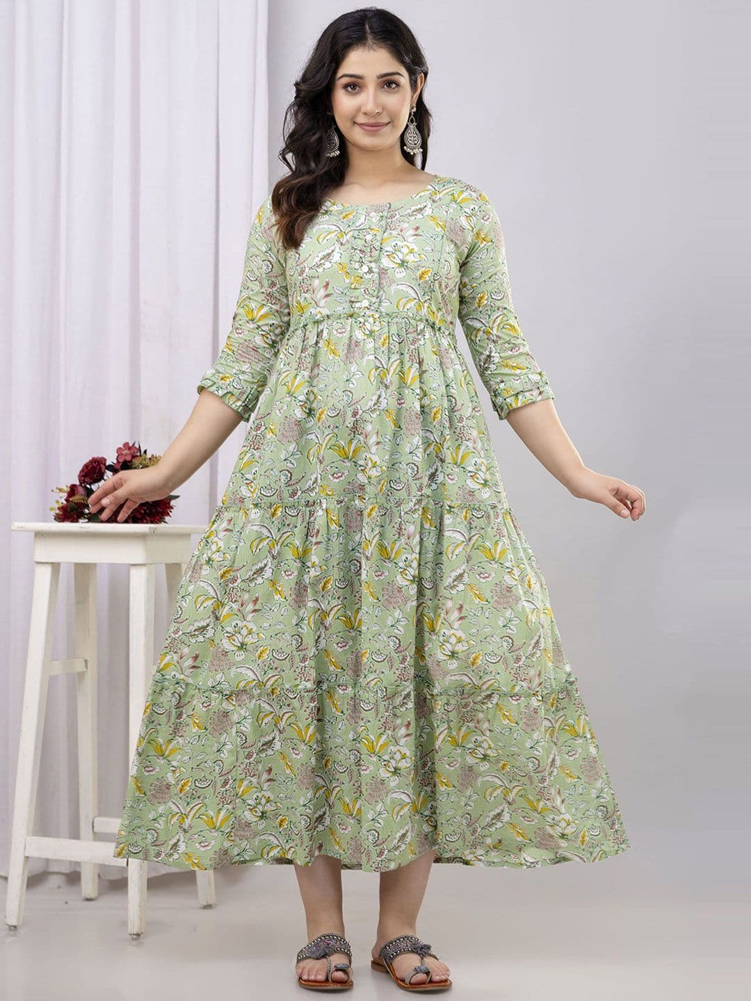 Henal Women Floral Printed Tiering Maternity Anarkali Kurta - view 1