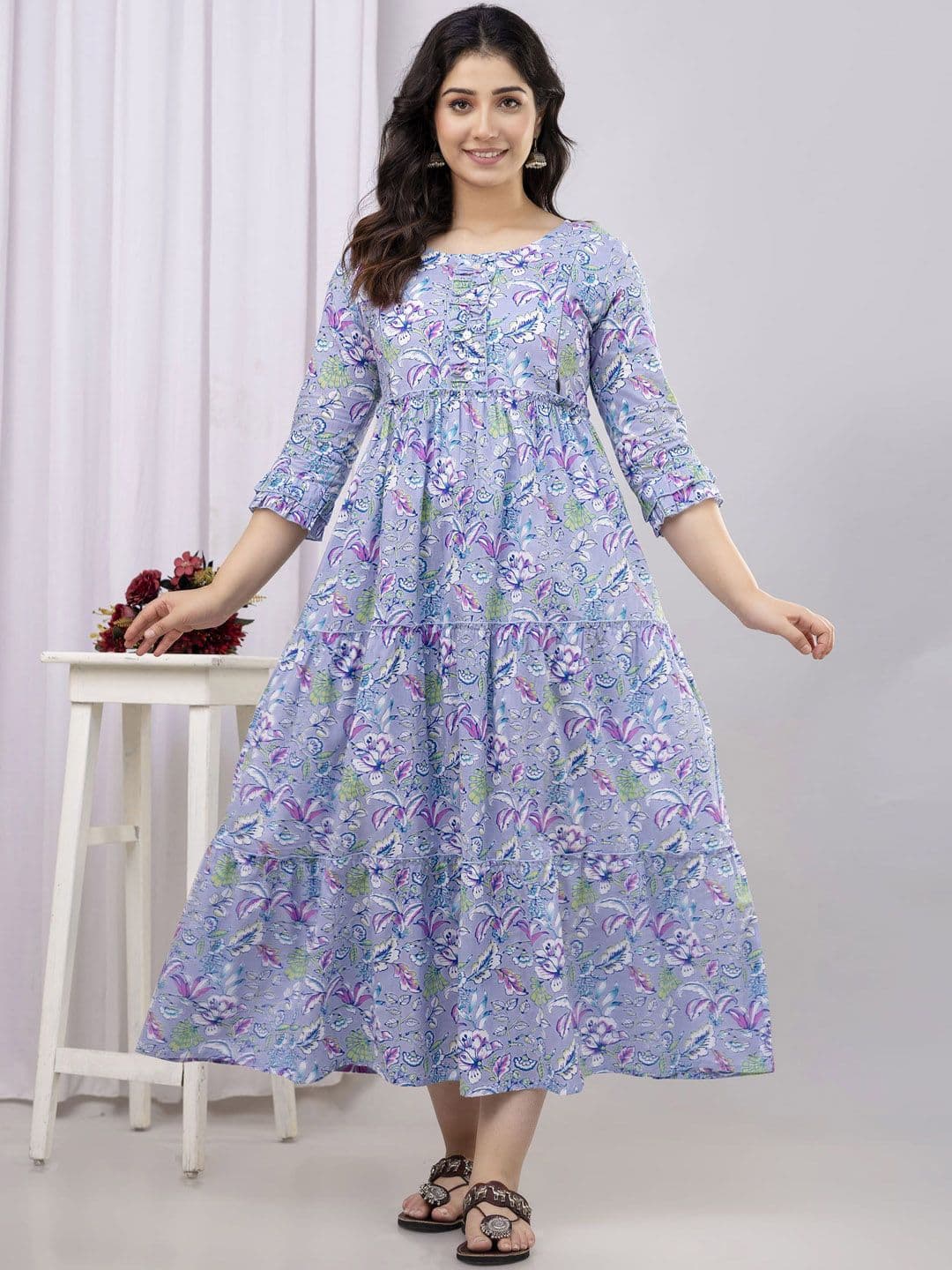 Henal Women Floral Printed Tiering Maternity Anarkali Kurta - view 1