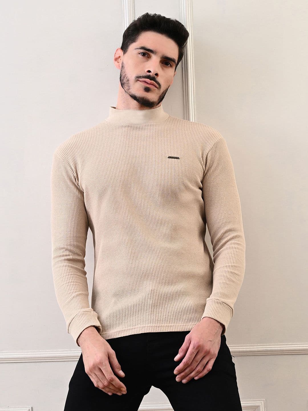 STARFOX Mens Turtle Neck Textured Full Sleeve T-shirt - view 1
