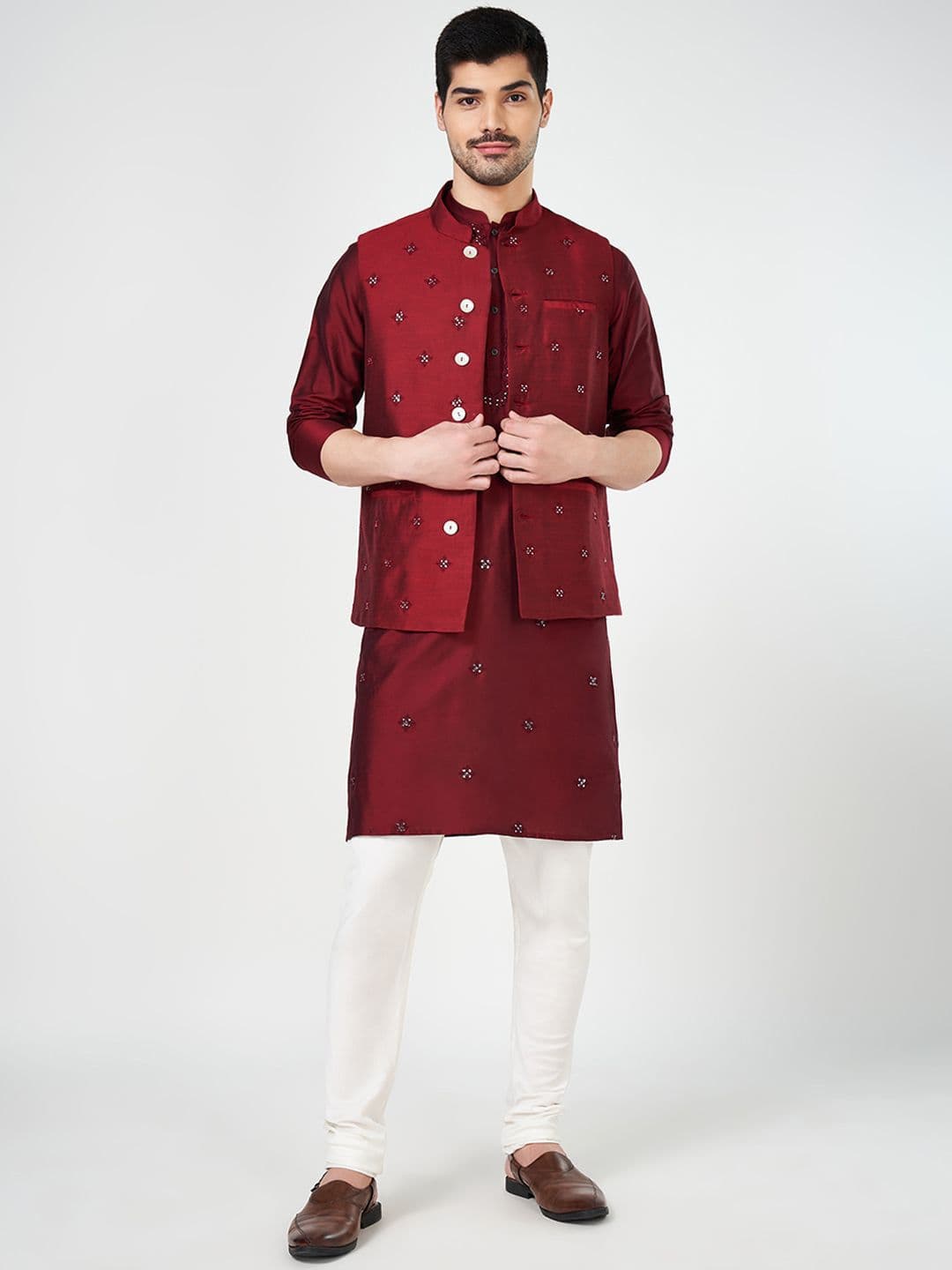 indus route by Pantaloons Embroidered Woven Nehru Jacket - view 1