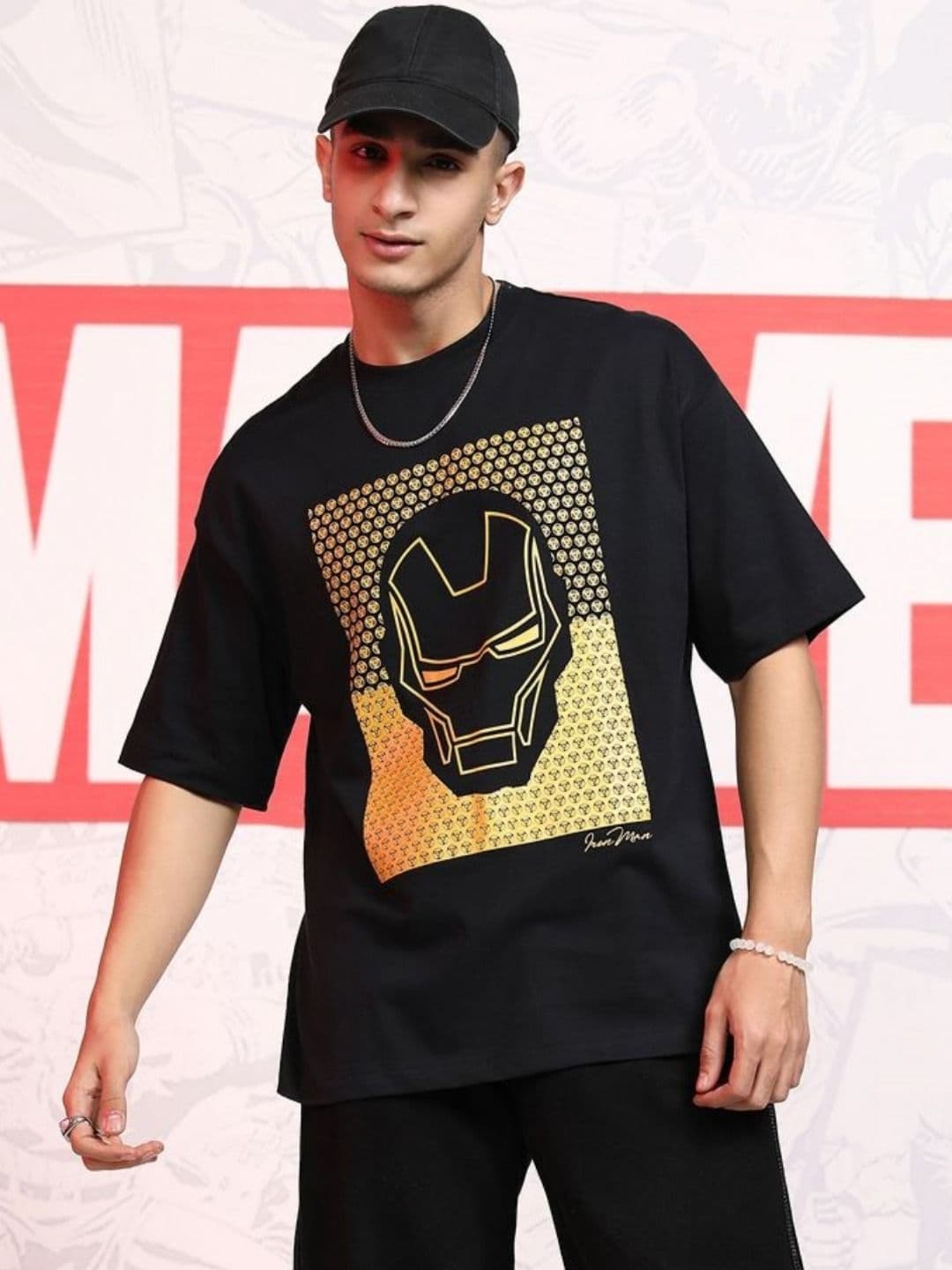 HIGHLANDER Men Iron Man Printed Drop Shoulder Sleeves Oversized Tshirt - view 1
