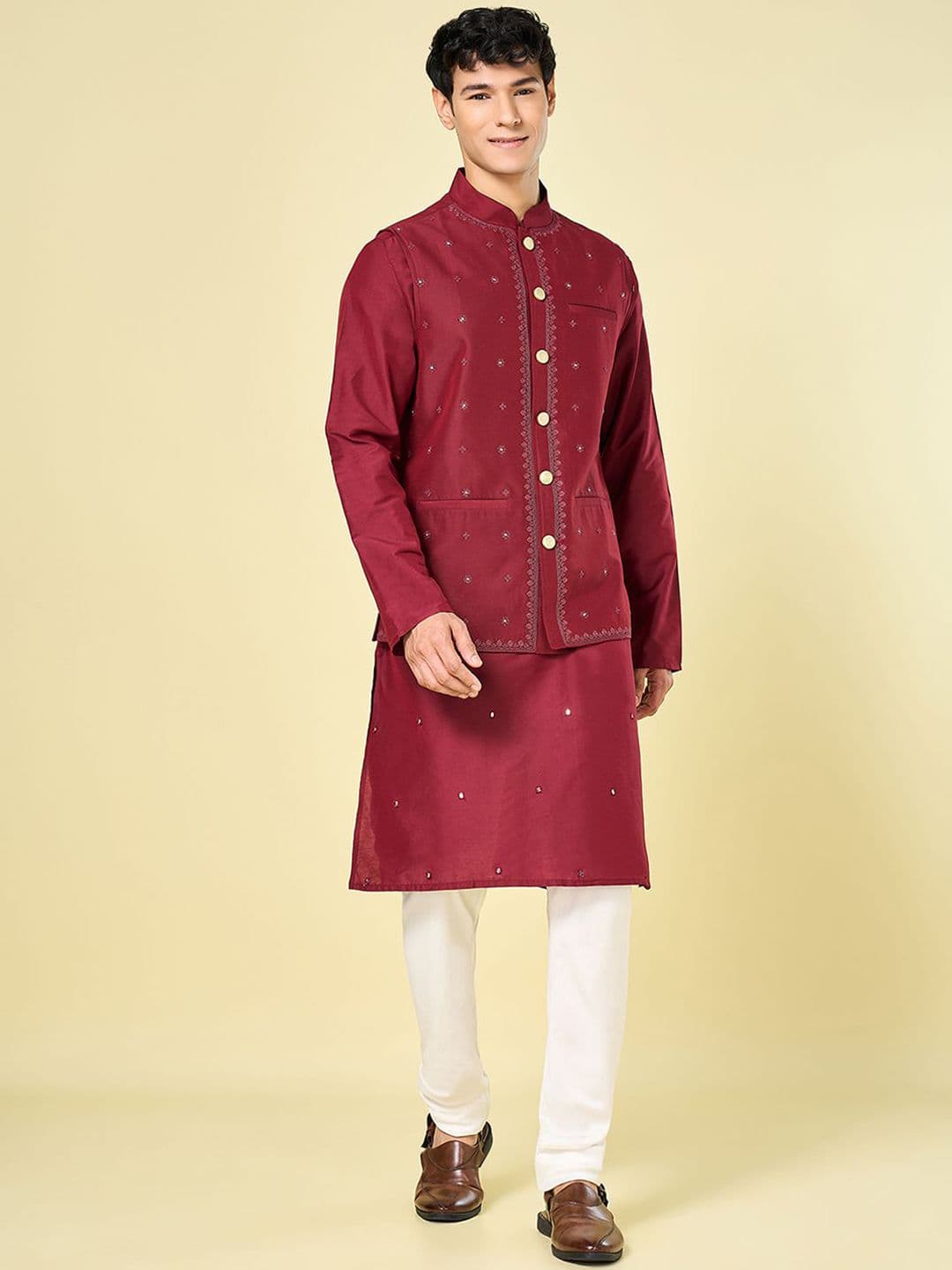 indus route by Pantaloons Embroidered Nehru Jackets - view 1
