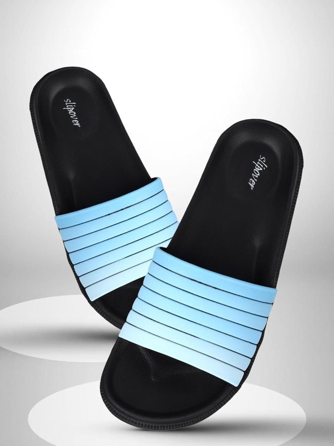 Slipover Men Striped PU Sliders - view 1