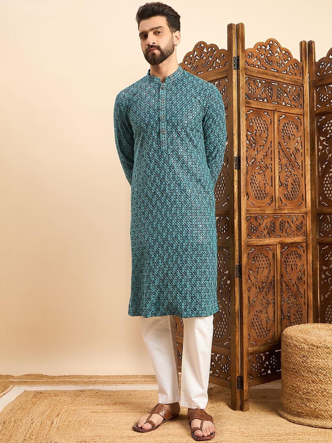 House of Pataudi Men Embroidered Straight Kurta - view 1