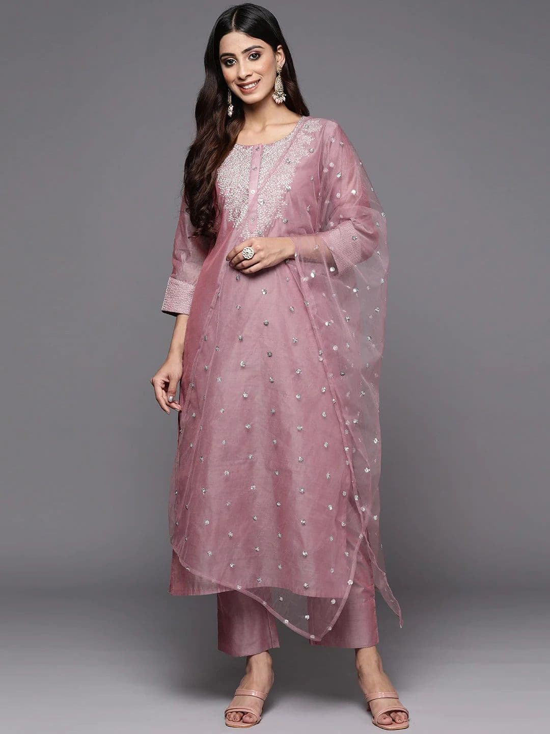 DIVASTRI Women Ethnic Motifs Embroidered Regular Kurta with Trousers & With Dupatta - view 1