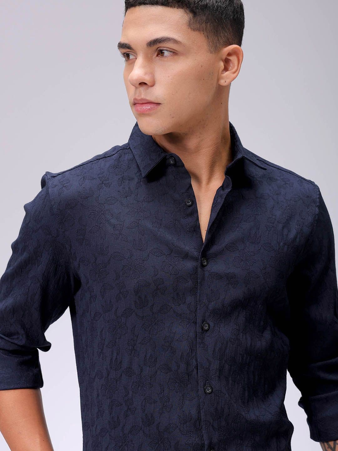 The Indian Garage Co Men Slim Fit Textured Jacquard Resortwear Shirt - view 1