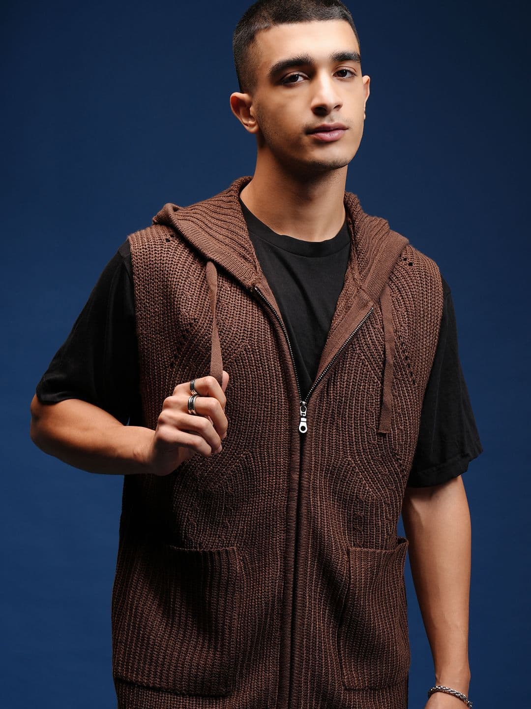 HIGHLANDER Men Self Design Cable Knit Cardigan with Zip Detail - view 1