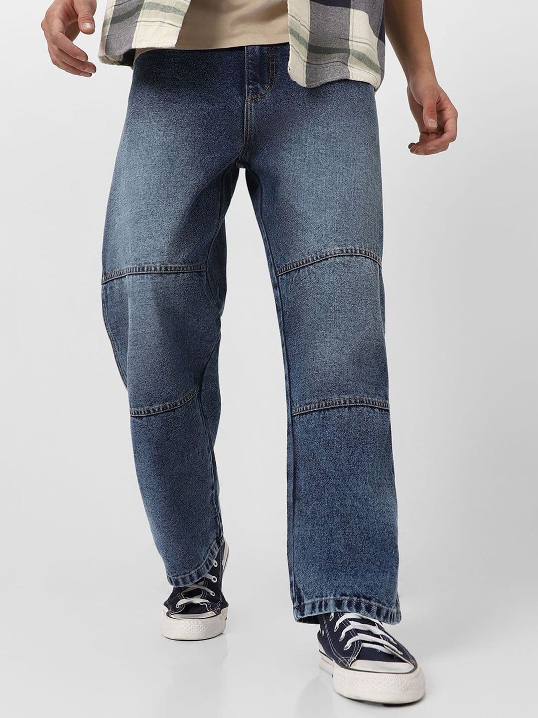 Urbano Fashion Men Blue Pure Cotton Mid-Rise Loose Relaxed Fit Heavy Fade Stretchable Jeans - view 1