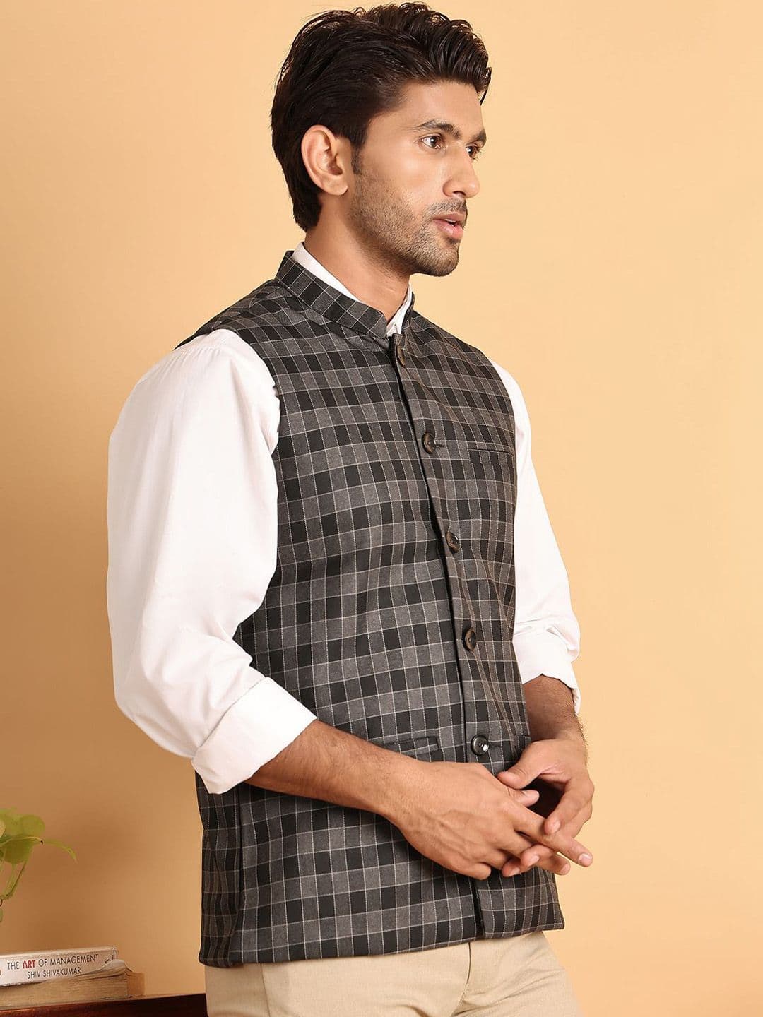 Jompers Men Checked Pure Cotton Woven Nehru Jacket - view 1