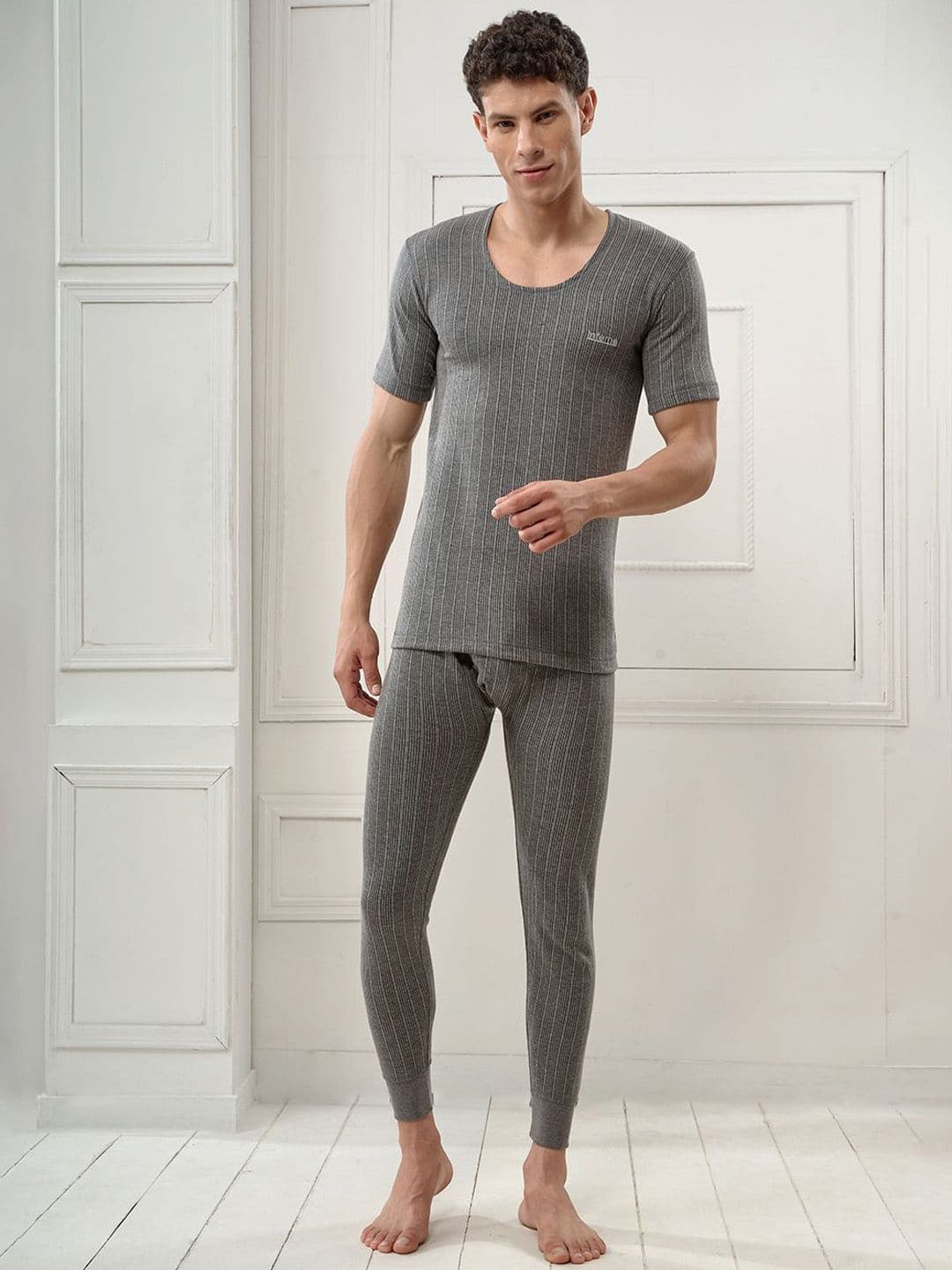 INFERNO Men Striped Short Sleeves Round Neck Cotton Thermal Set - view 1