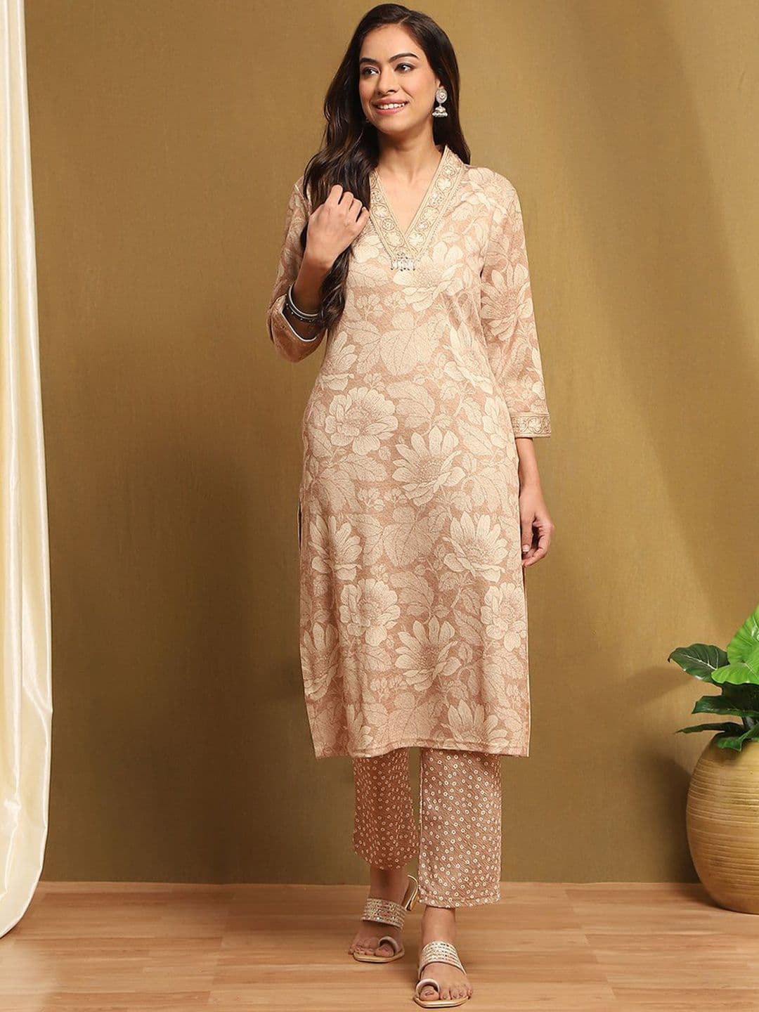 Biba Women Floral Printed Regular Kurta with Trousers - view 1