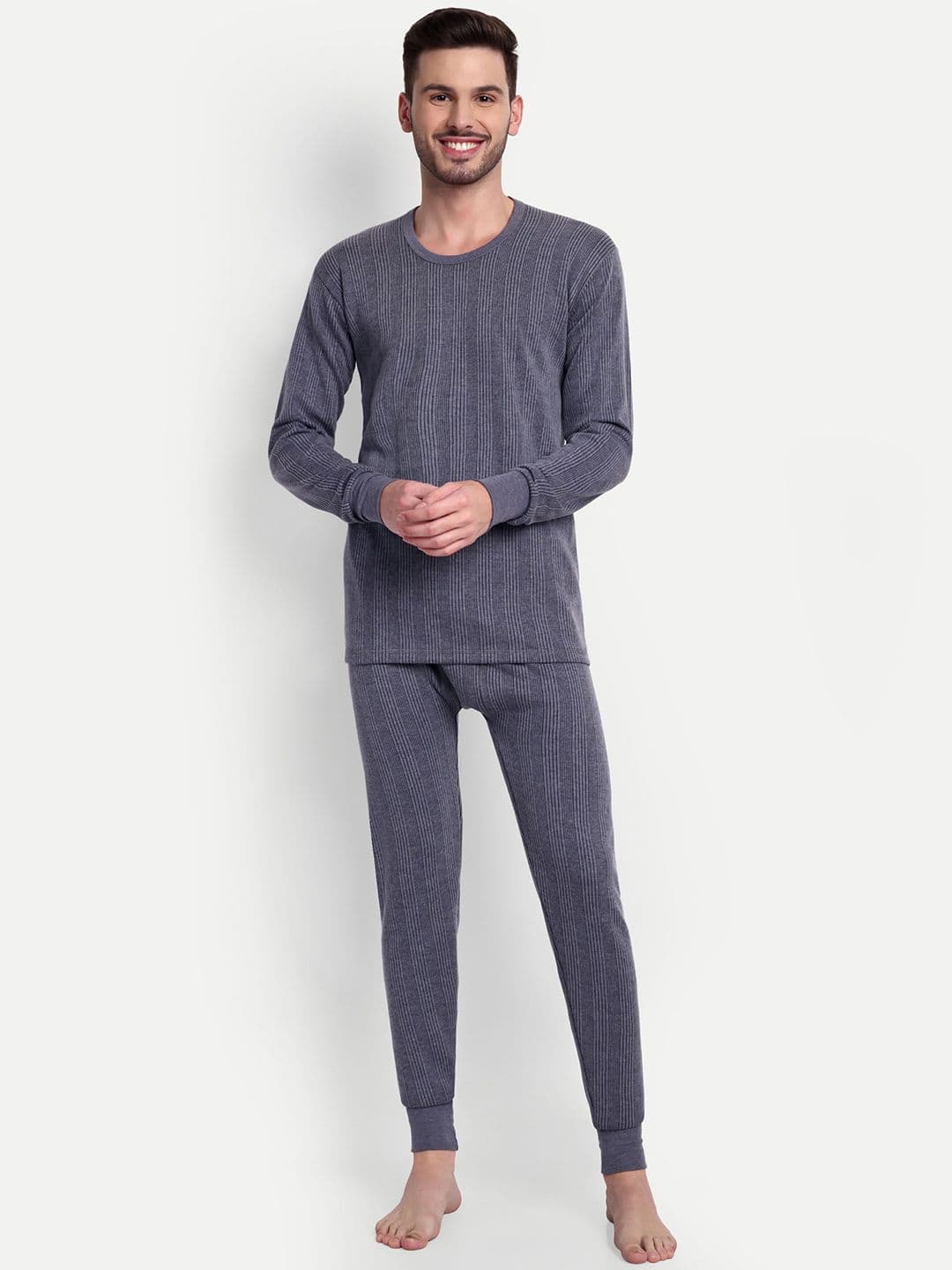 ZEFFIT Men Striped Snug Fit Cotton Thermal Set - view 1
