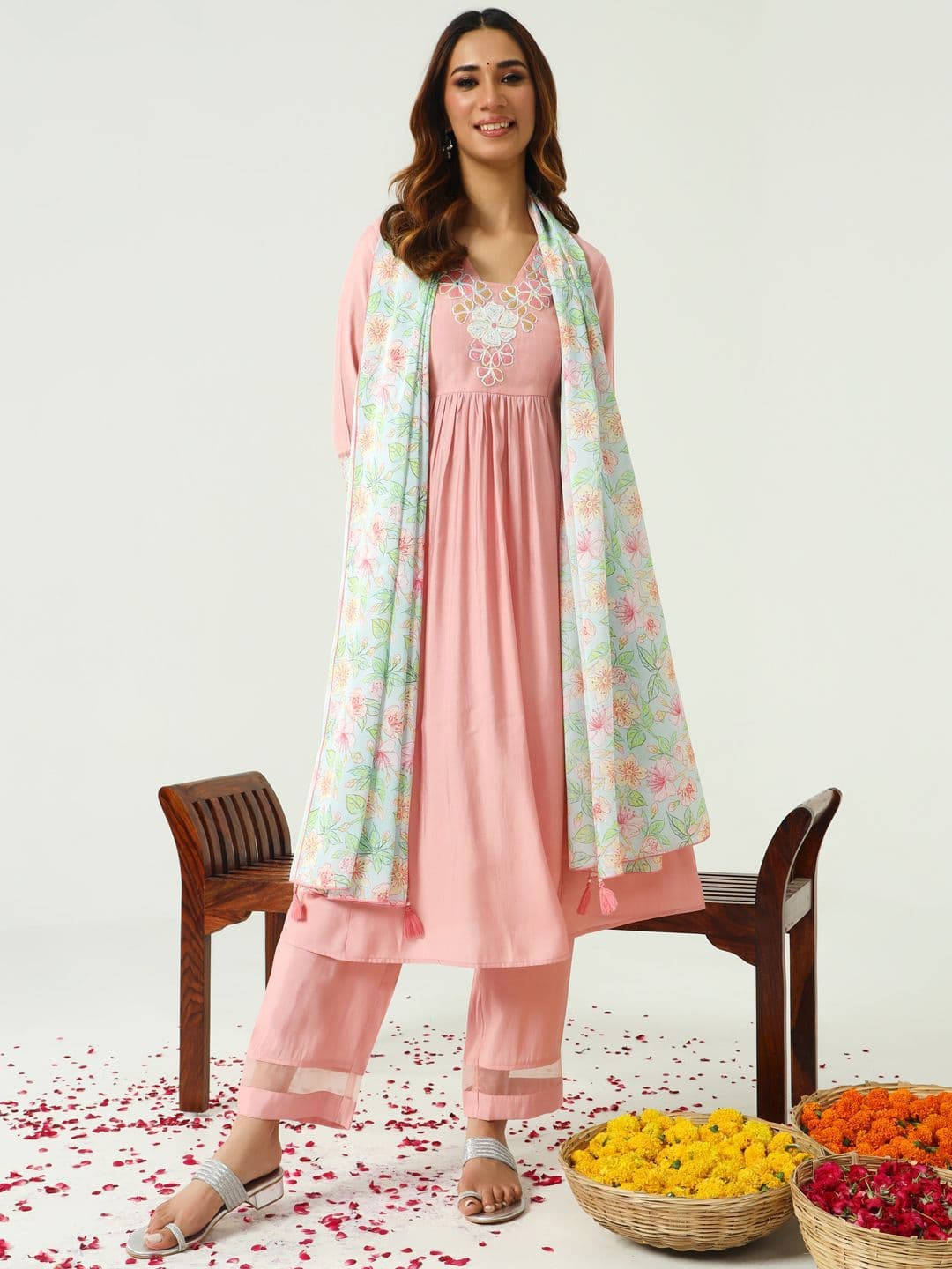 FIORRA Women Floral Regular Kurta with Trousers & With Dupatta - view 1