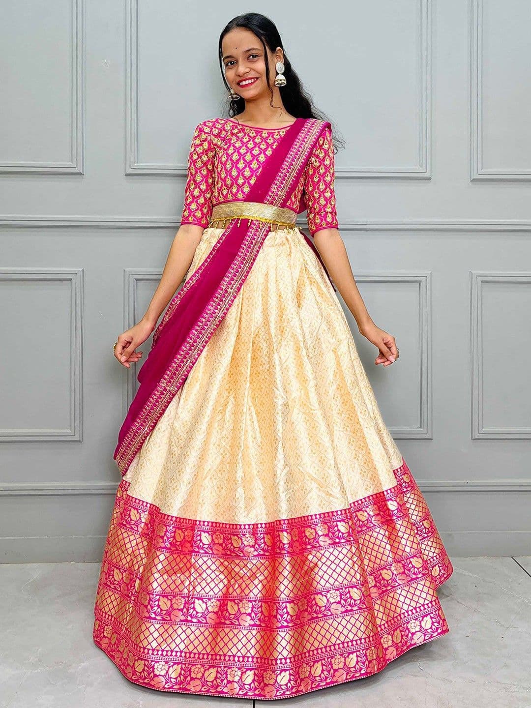 Fabcartz Beads and Stones Semi-Stitched Lehenga & Unstitched Blouse With Dupatta - view 1