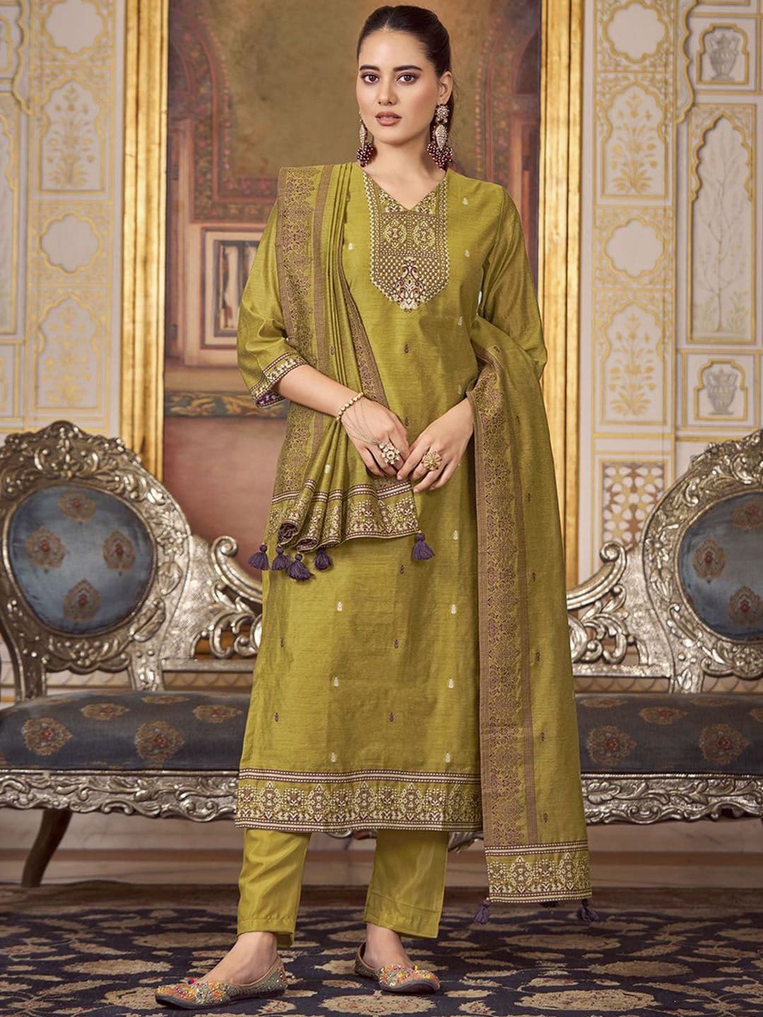 KALINI Women Woven Straight Silk Blend Kurta with Trousers & With Dupatta - view 1