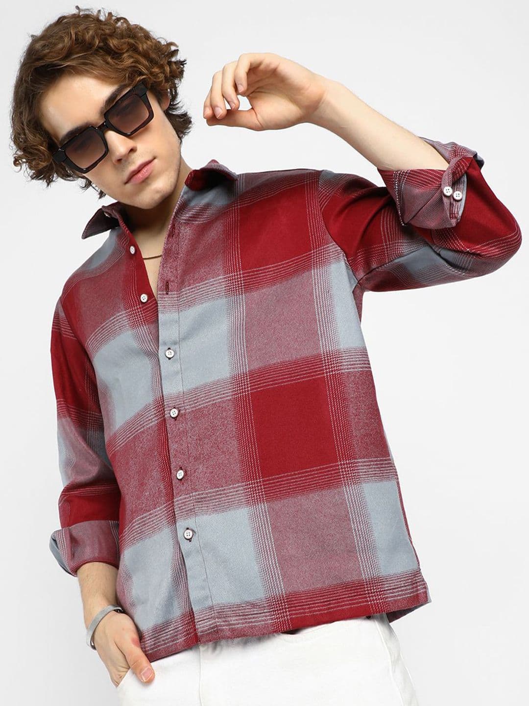 CAHOOT Men Comfort Oversized Fit Spread Collar Checked Casual Shirt - view 1
