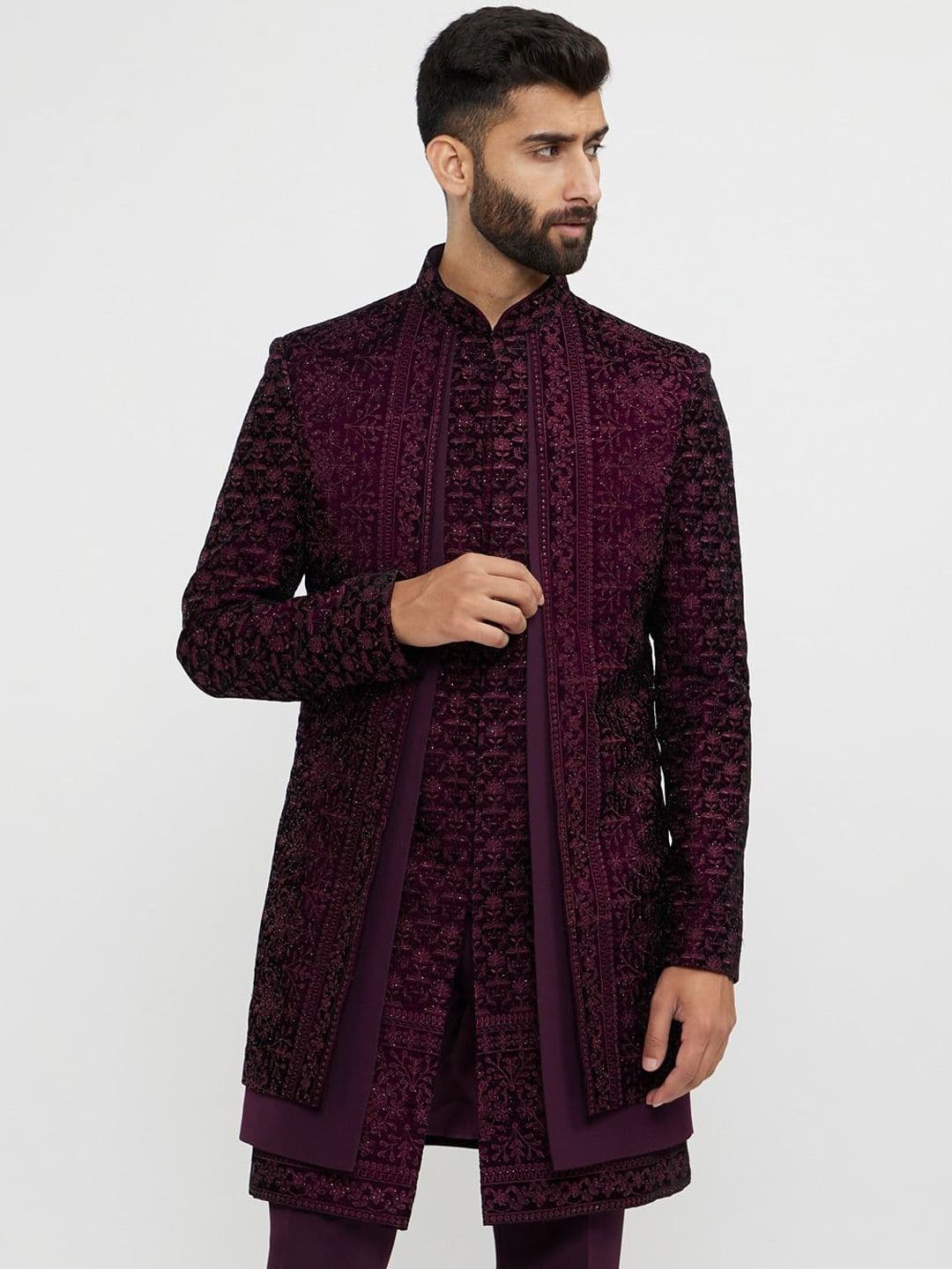Twamev Men Embroidered Straight Sherwani Set - view 1