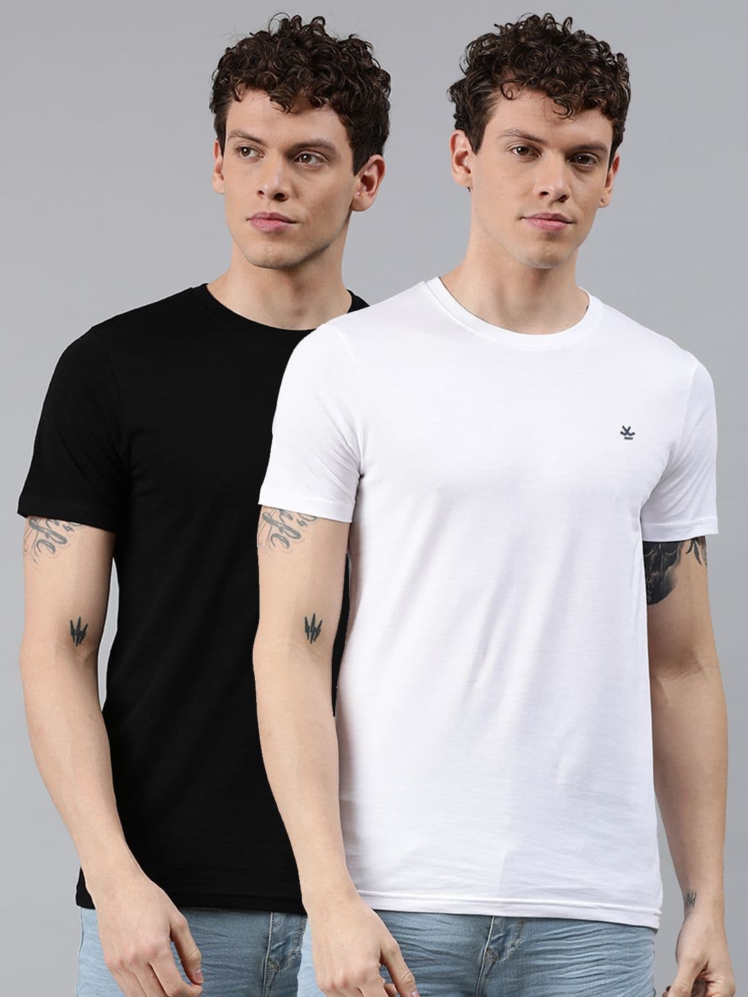 WROGN Men Pack of 2 White & Black Cotton T-shirts - view 1