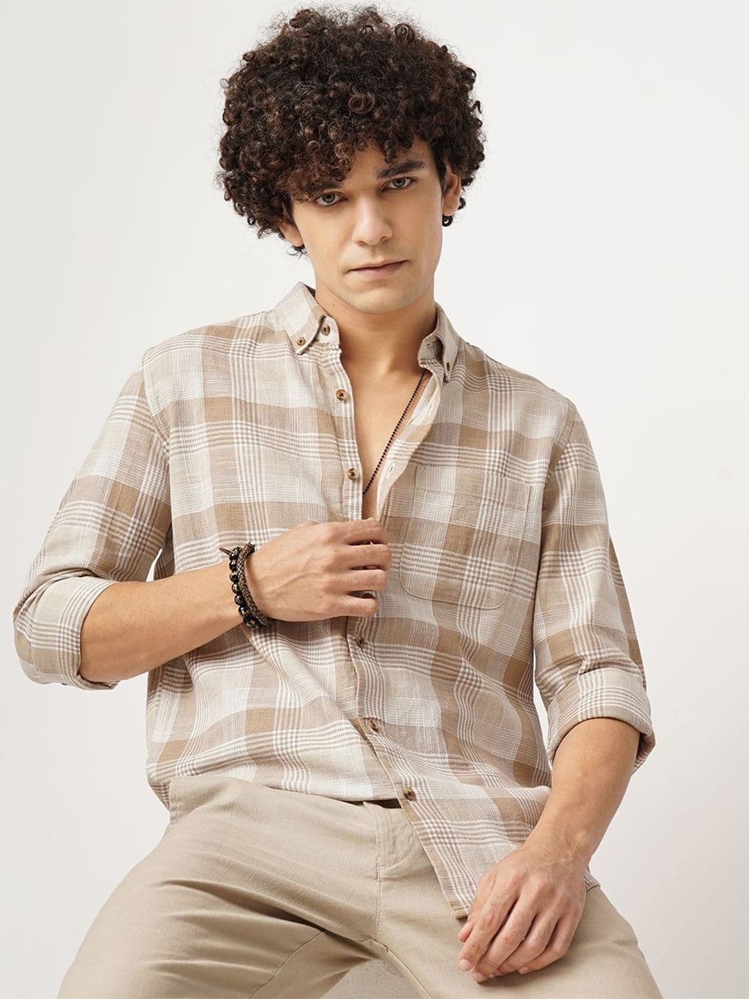 British Club Men Comfort Button-Down Collar Tartan Checked Cotton Casual Shirt - view 1