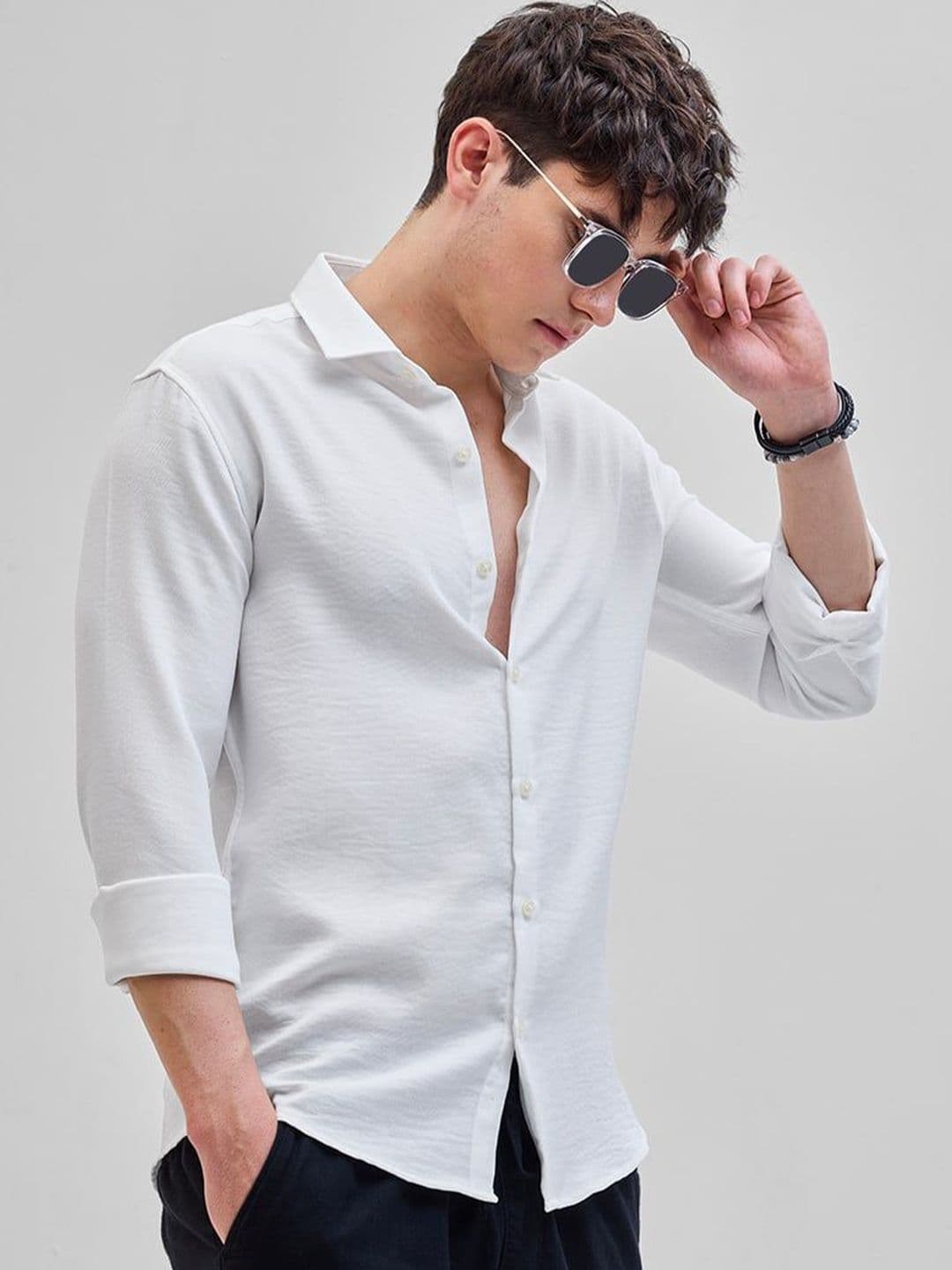 Snitch Men Smart Spread Collar Textured Slim Fit Casual Shirt - view 1