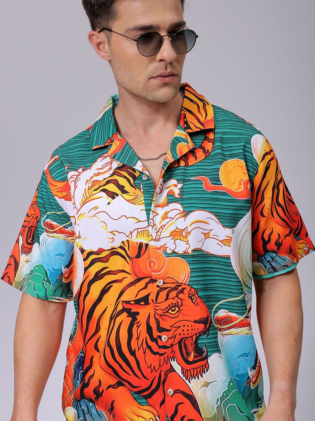The Indian Garage Co Men Oversized Animal Printed Resortwear Shirt - view 1