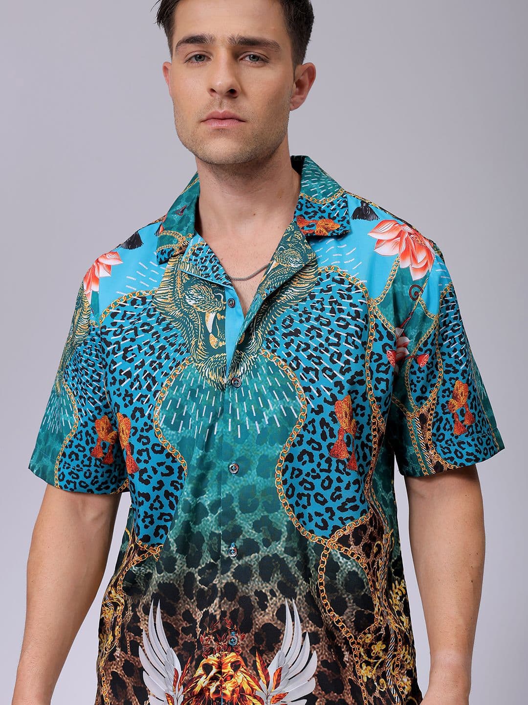 The Indian Garage Co Men Cuban Collar Graphic Printed Oversized Resortwear Shirt - view 1