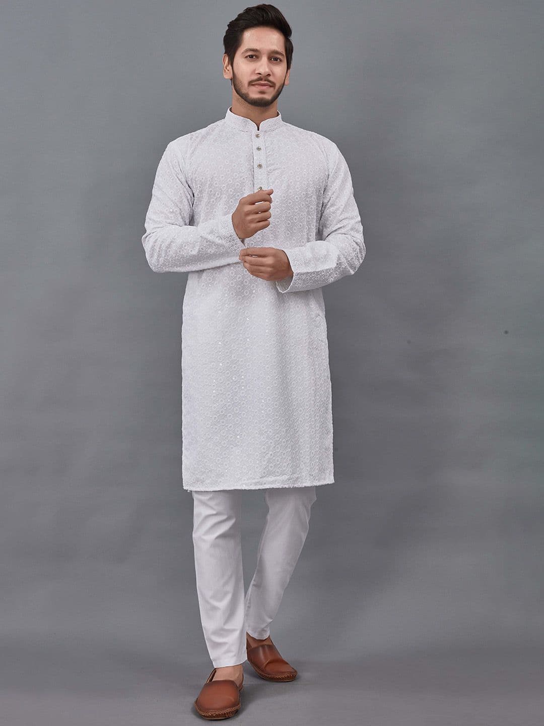 ALMORA Men Ethnic Motifs Embroidered Mirror Work Kurta - view 1