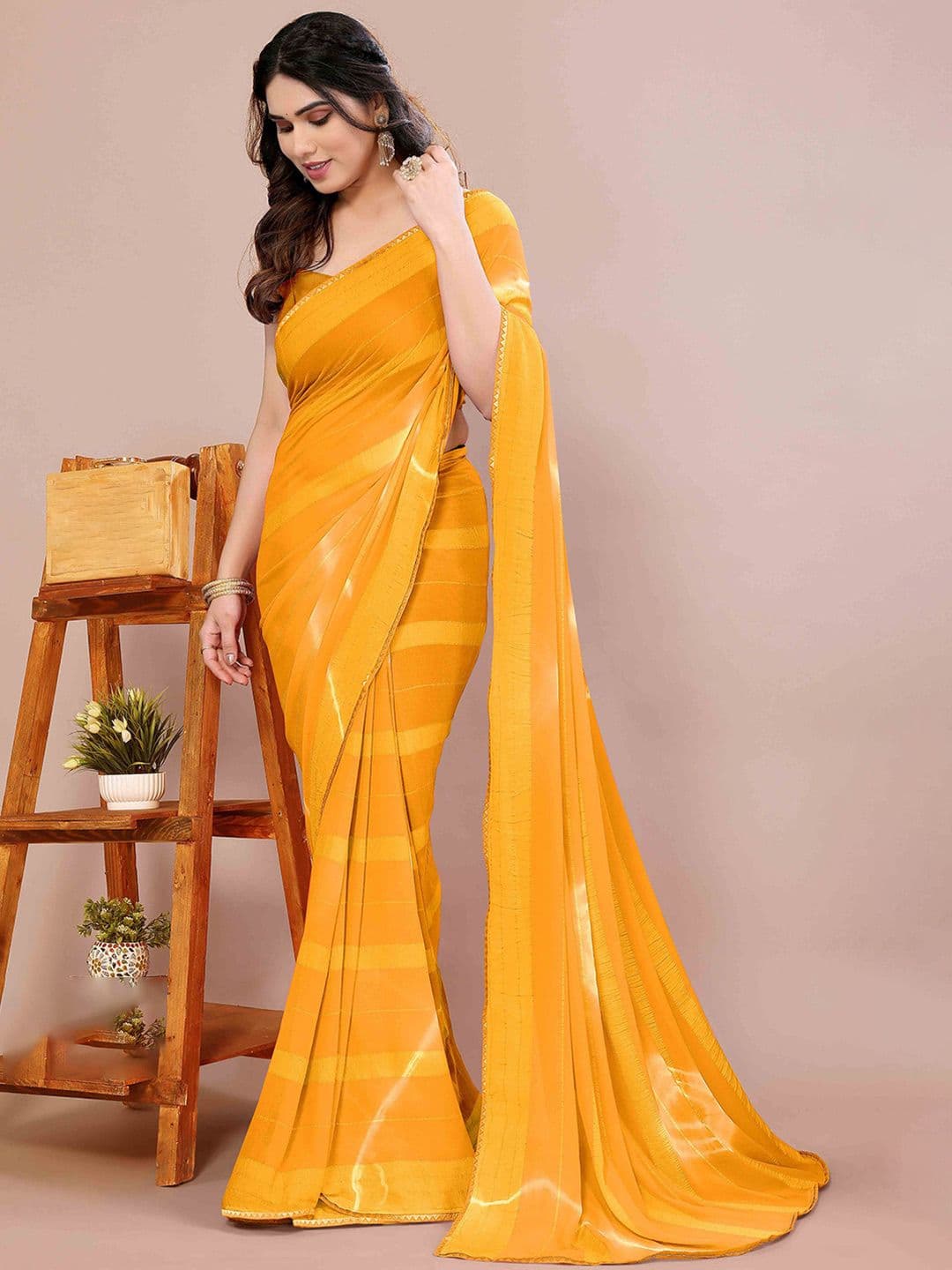 KALINI Tie and Dye Poly Chiffon Saree - view 1