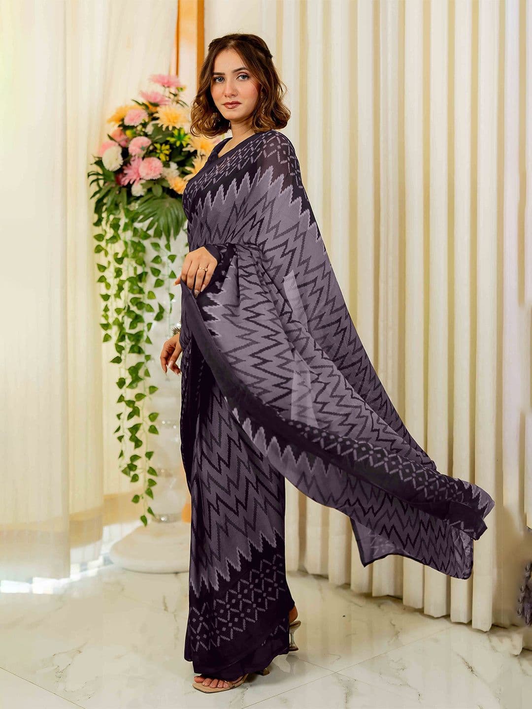 KALINI Leheriya Poly Chiffon Leheriya Saree - view 1