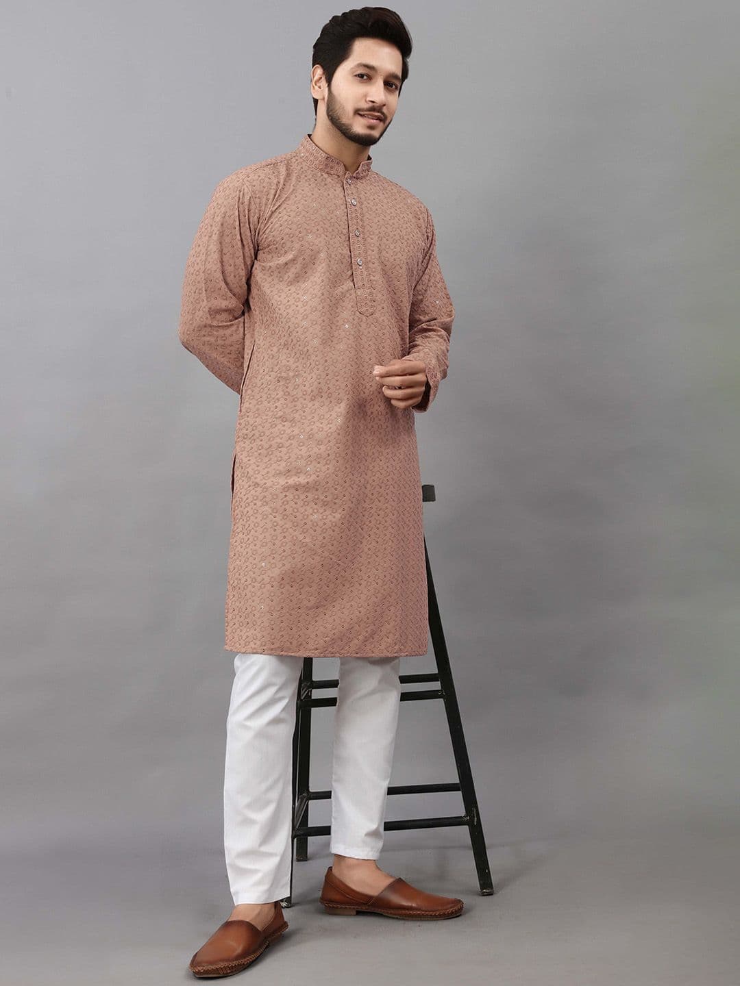 ALMORA Men Ethnic Motifs Embroidered Mirror Work Kurta - view 1